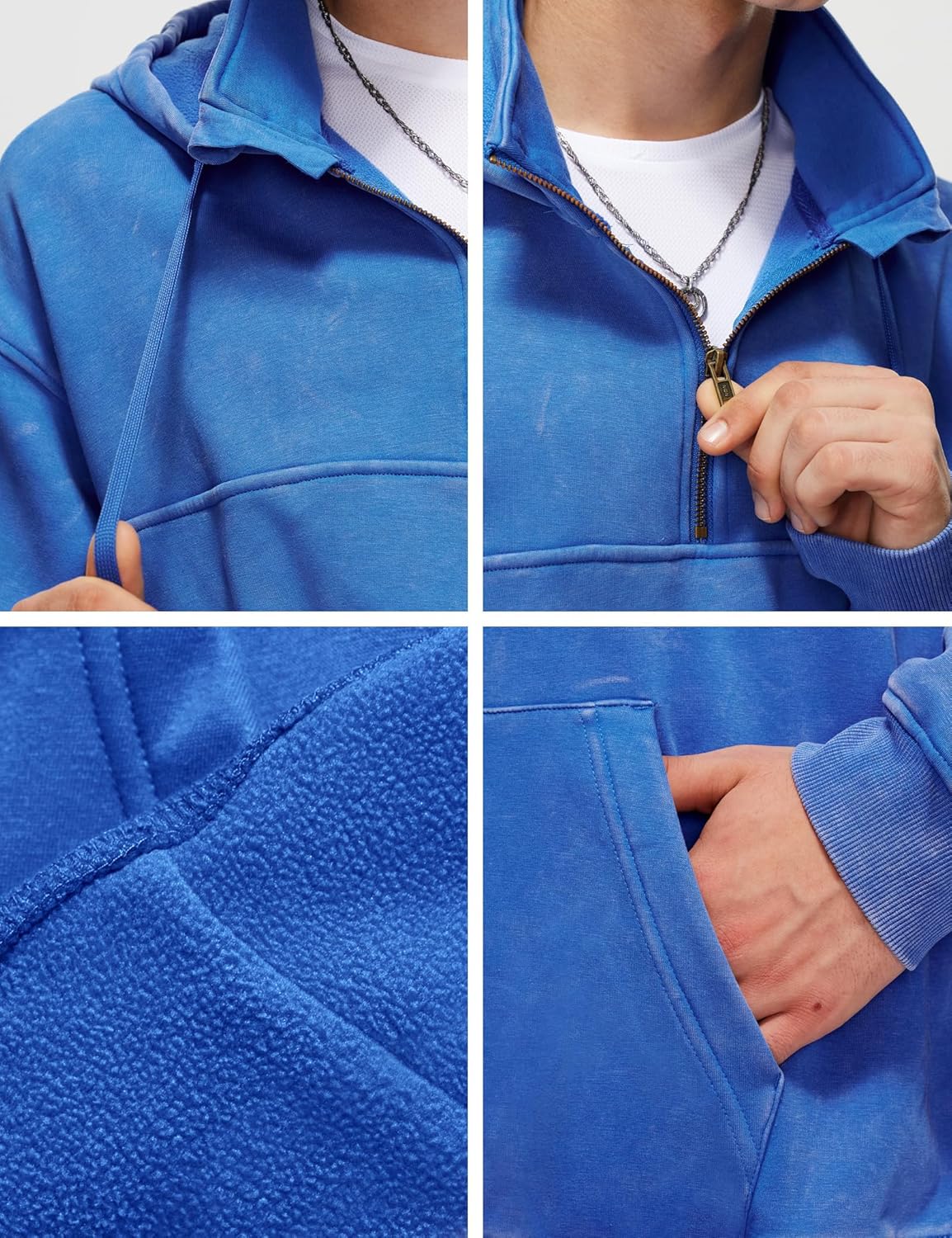 Iwing Mens Oversized Quarter Zip Hoodie Sweatshirt Half Zipper Heavyweight Fleece Hoodies Acid Wash Sweatshirts Women - Image 6