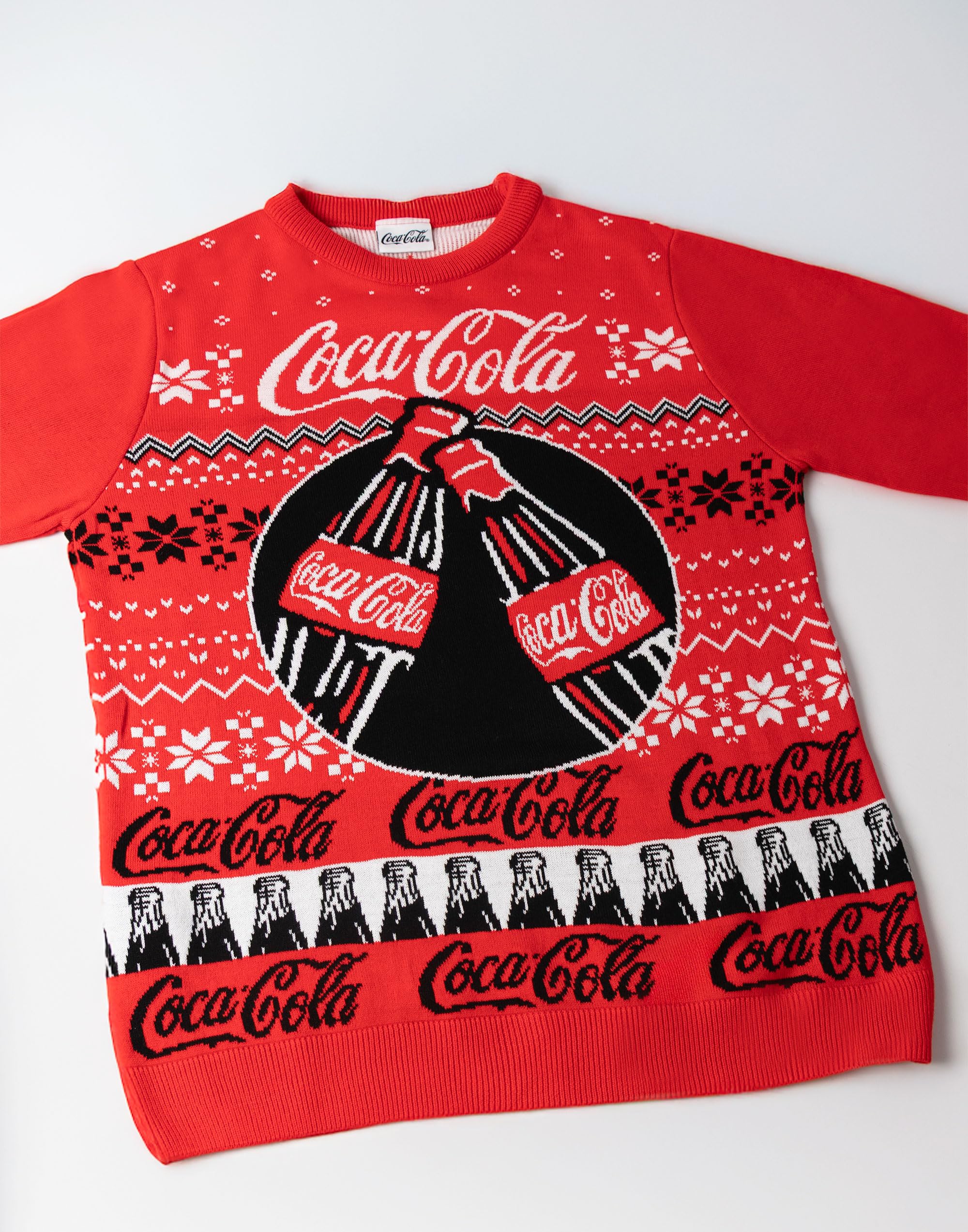 Coca-Cola Maglione Natalizio da Uomo con Logo Fair Isle Rosso | Maglione Girocollo a Maniche Lunghe per Le Feste | Abbigliamento Festivo per Natale