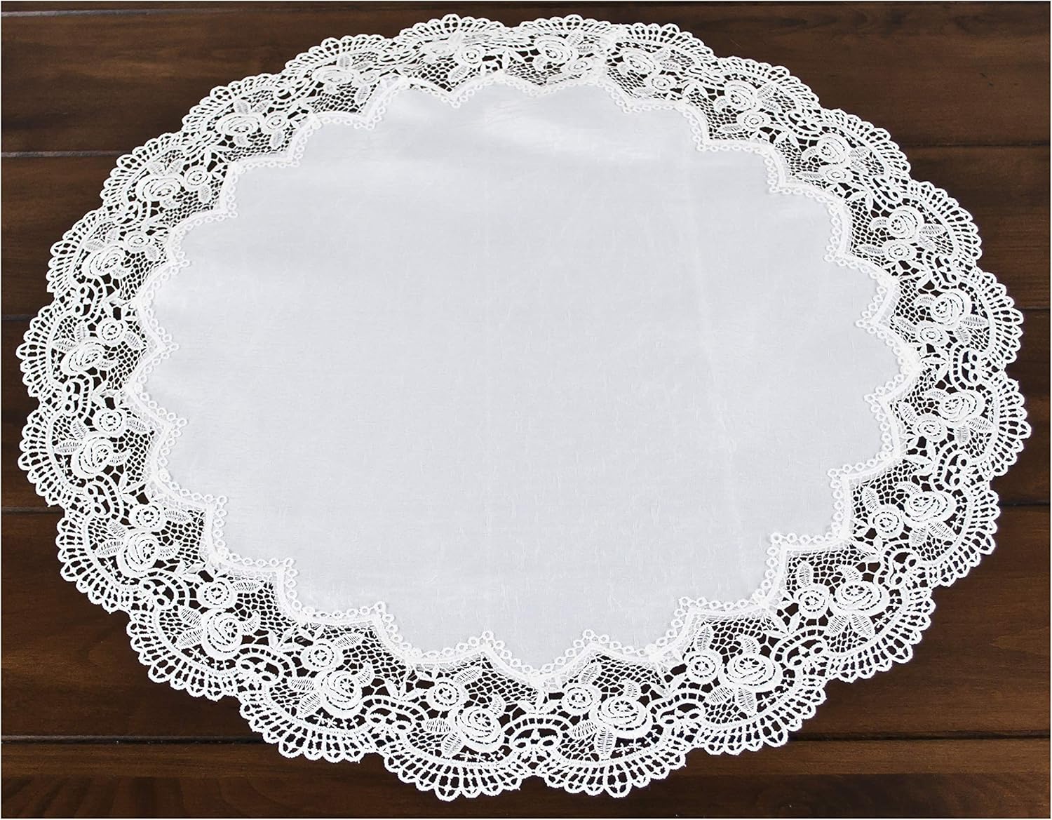 Round Antique Royal Rose European White Jacquard Lace Table Top Centerpiece, Doily, Placemat (23 Inch Round)