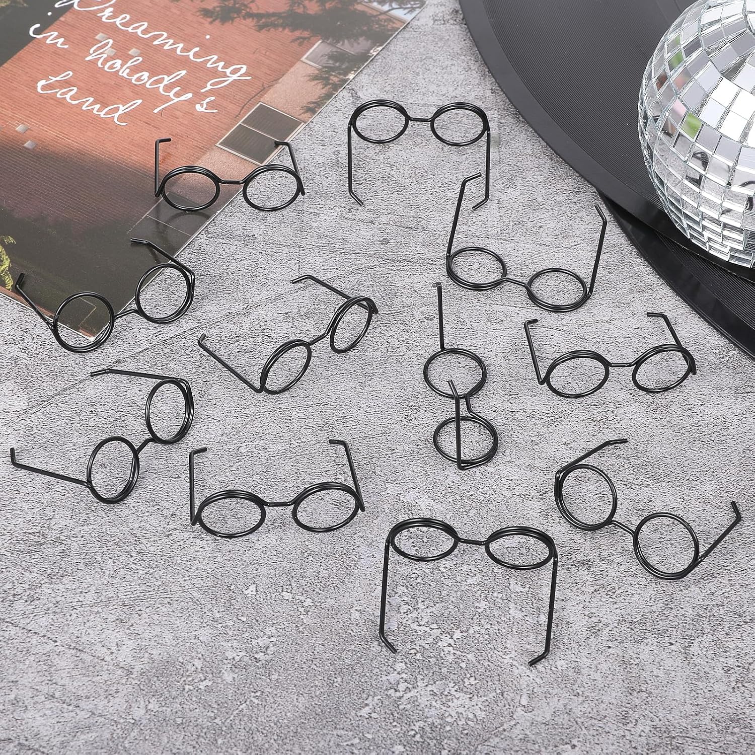 20Pcs Mini Glasses,Metal Mini Handmade Glasses Cute Doll Making Supplies for Dolls Dress Up,Pets Costume Accessories(Black)