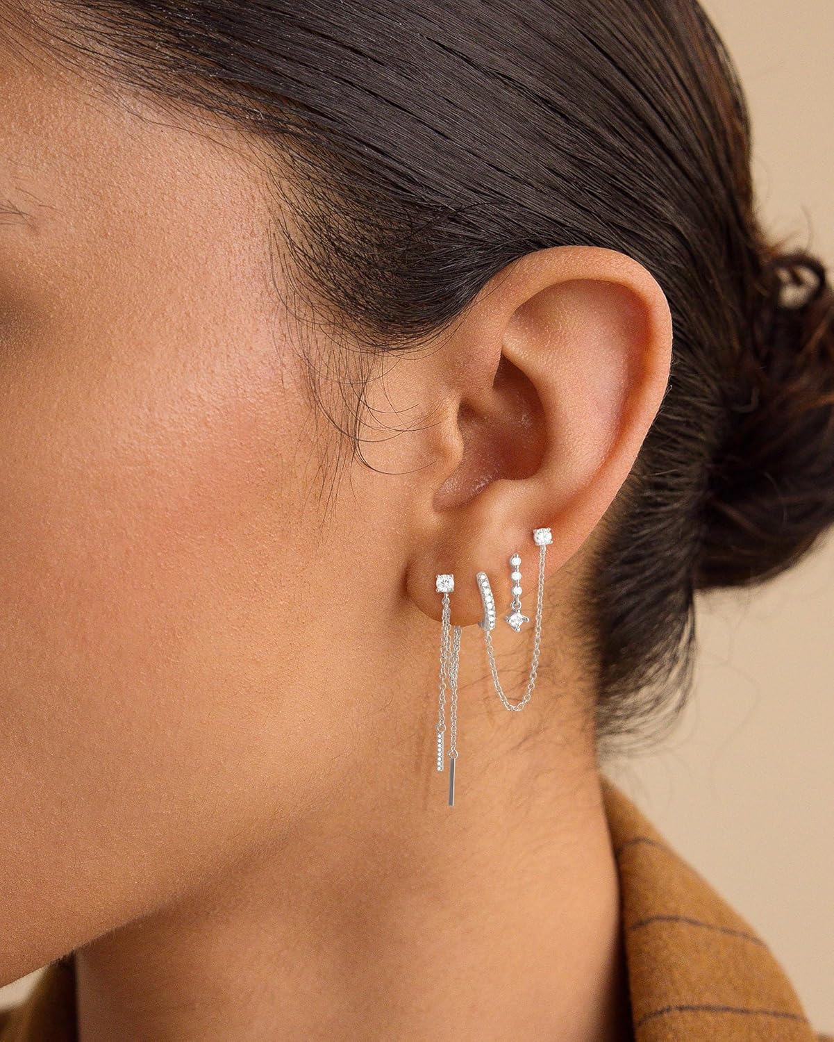 Gold Silver Earrings for Women Trendy 14K Gold Plated Dangle Hypoallergenic Cartilage Earrings Small 925 Sterling Silver Post Dainty Hoop Drop Pearl Earring Stacks Set Huggie Chain Earrings Jewelry - Image 5