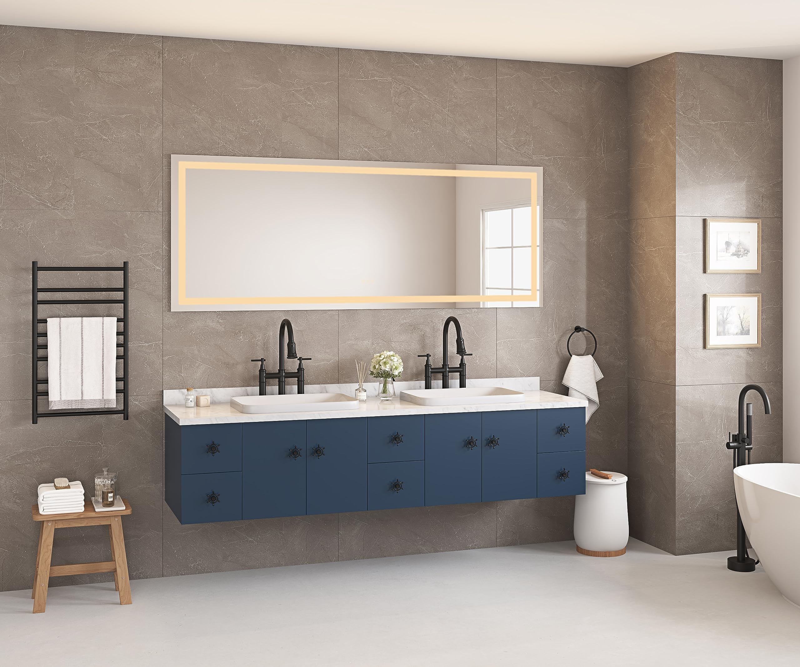 Yestar 72x30 Inches Led Bathroom Mirror with Front & Backlight, Wall Mounted Vanity Mirror- Fog, Memory Function, 3 Colors, Stepless Dimmable (White)