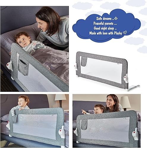Miniatura 9 de Plushy Kids Paquete de 2 rieles de cama para niños pequeños, plegables y extralargos, protector de riel de seguridad para cuna con anclaje