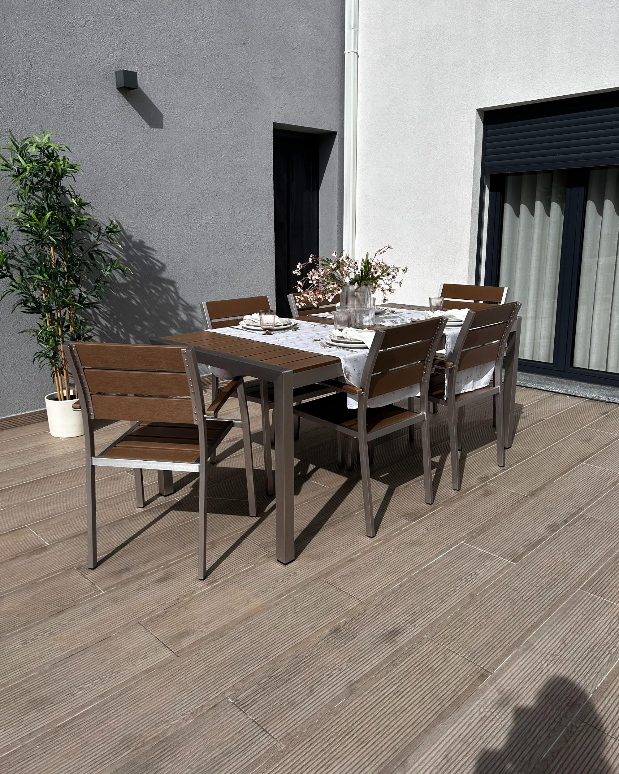 Outdoor Modern Gartentisch 6 Personen Braun Aluminium 180 x 90 cm Vernio Garten