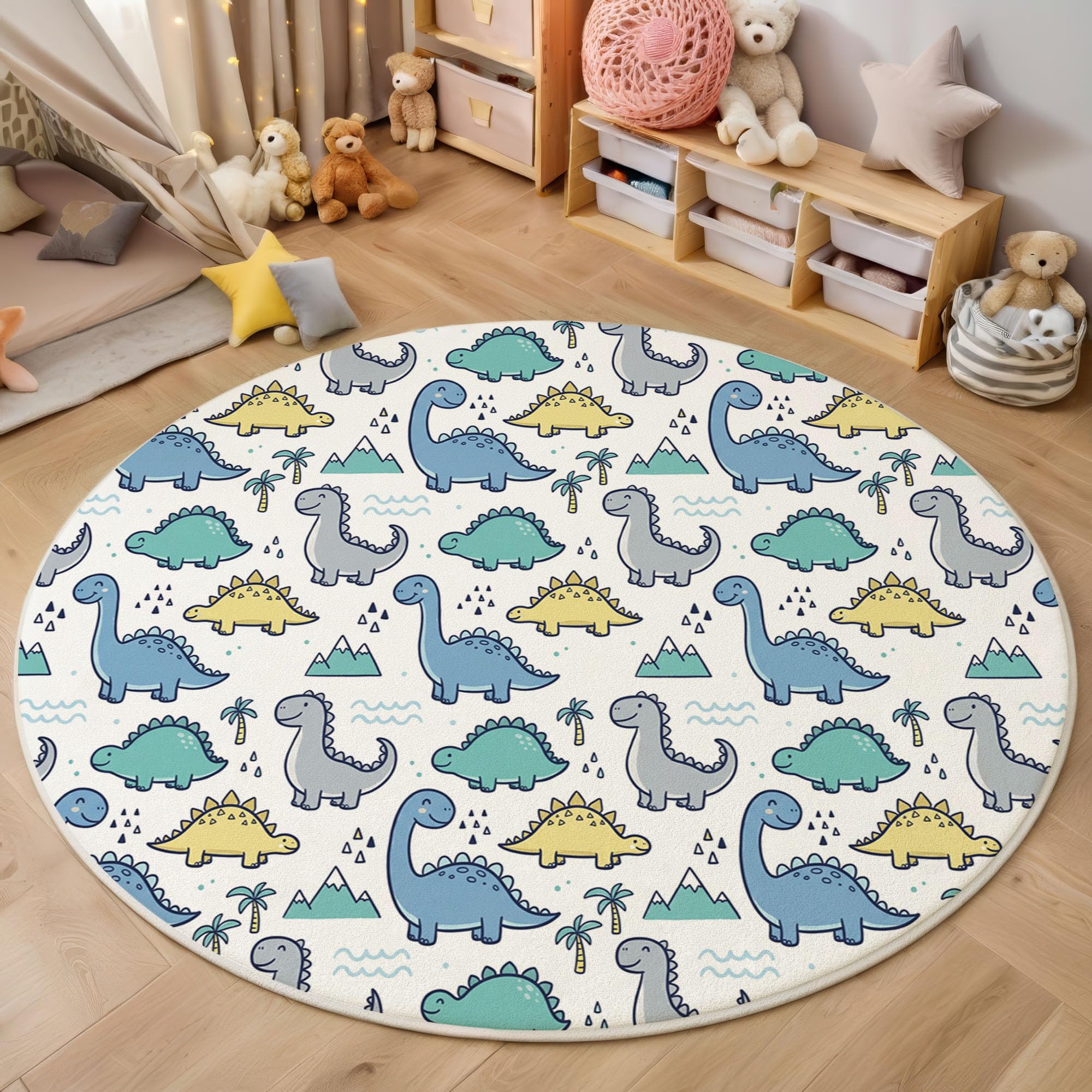 Tapis rond salon dessin animé dinosaure pour réveiller la chambre