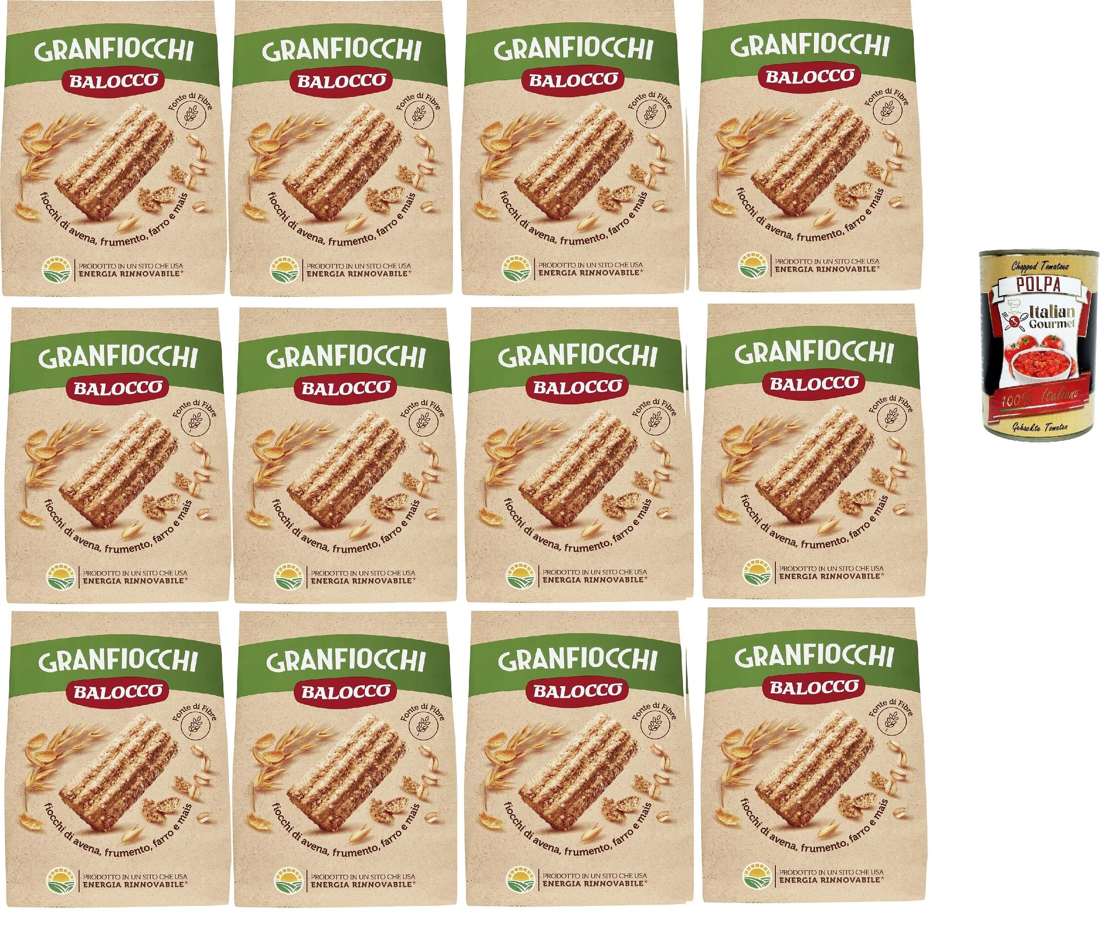 Balocco Granfiocchi Biscotti Integrali - Galletas integrales con cereales integrales y granos de azúcar moreno (3 x 700 g, 400 g)