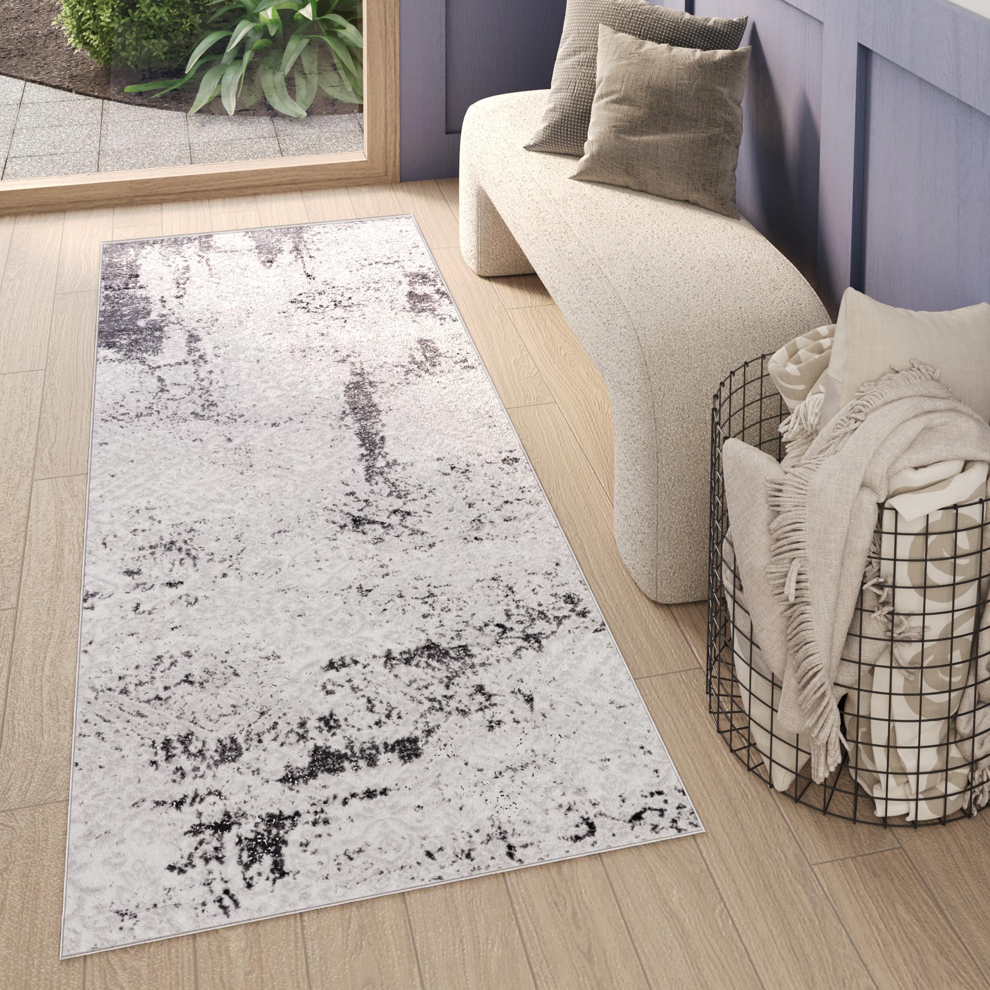 TAPISO Sky Alfombra de Salón Dormitorio Habitación Infantil Oficina Sala de Estar Diseño Moderno Abstracto Azul Gris Beige Crema Alfombra de Pelo Corto Suave 100 x 200 cm