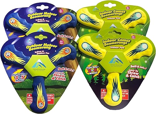 Paquete de 4 cometas y meteoritos Boomerang, viene con dos bumeranes de meteoritos al aire libre y dos boomerangs de cometas interiores