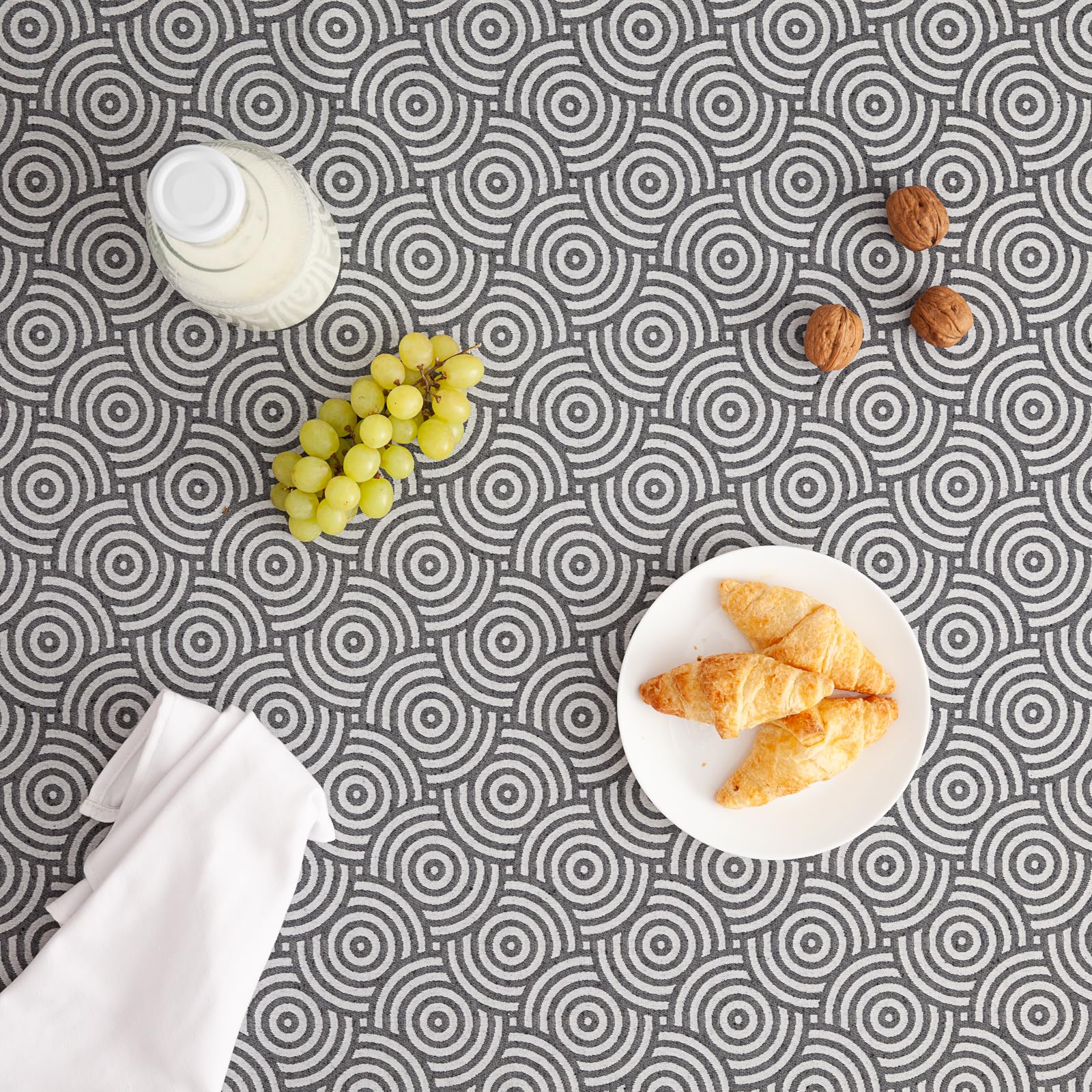 GAMUSI Anti-Stain Tablecloth Rectangular Jacquard Waterproof Table 140 x 240 cm, Fabric Touch, Anthracite - Ring - Image 4