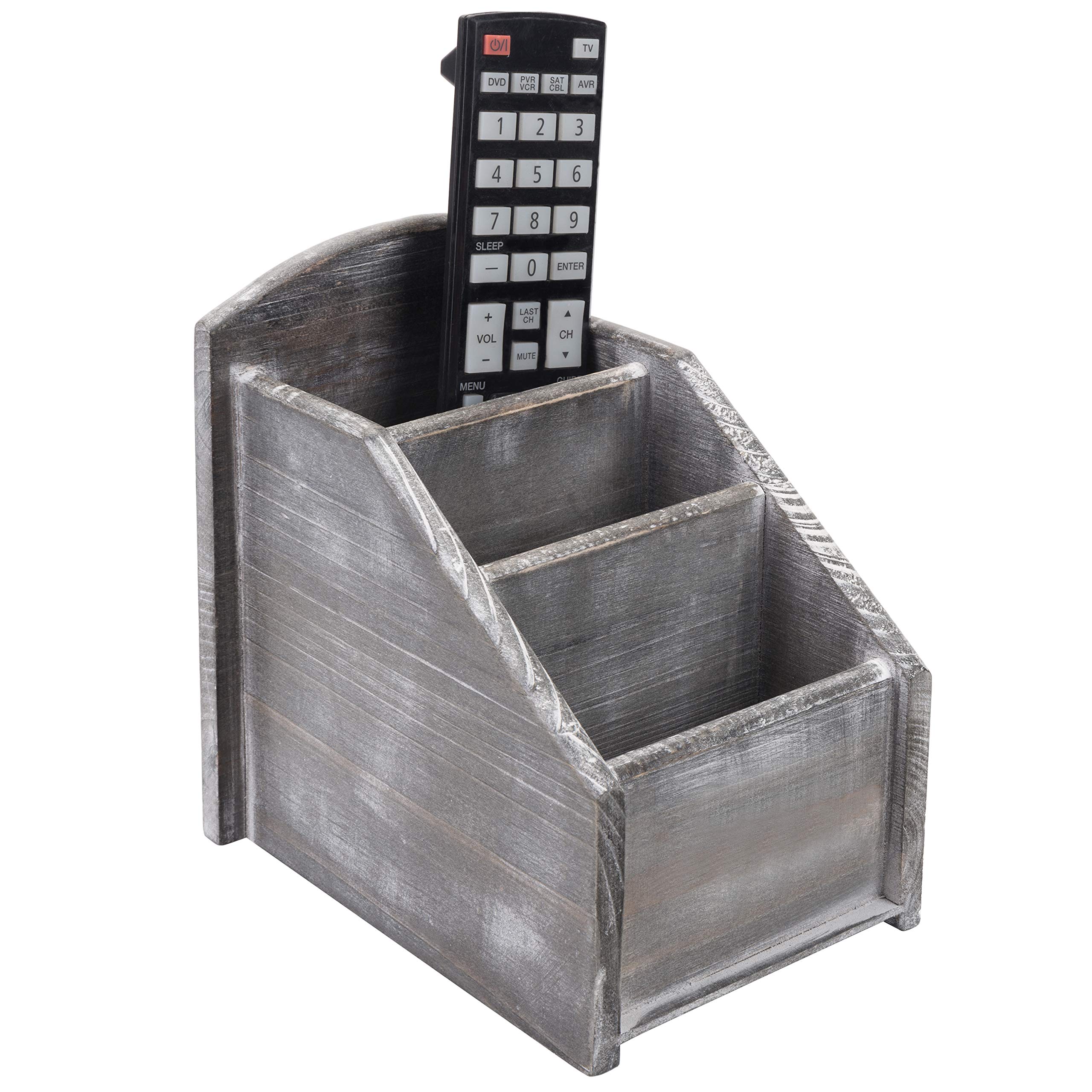 MyGift 3-Slot Graywashed Metal TV Caddy Remote Control Media Storage Organizer