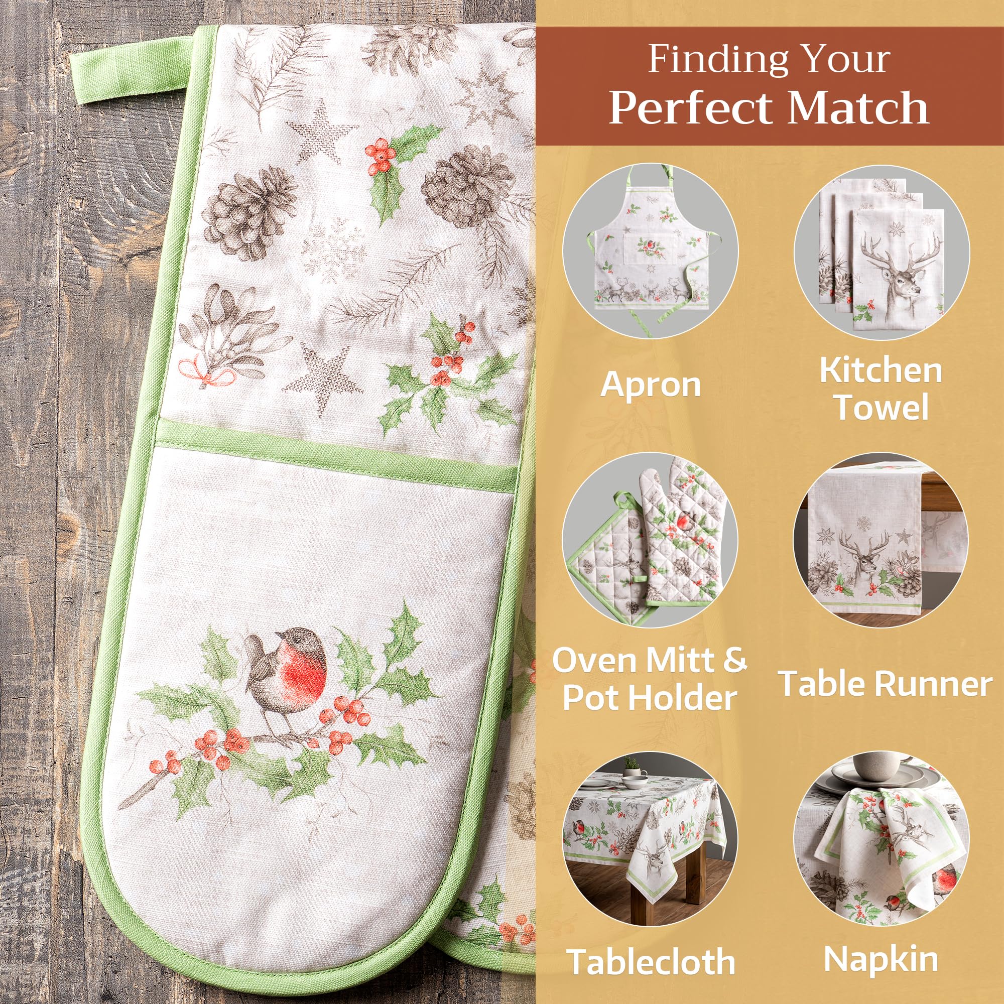 Maison d' Hermine Dew - Guante doble para horno, tela exterior 100% algodón y relleno interior 100% poliéster, para cocinar, hornear, microondas, manejo de utensilios de cocina calientes (18 cm x 89