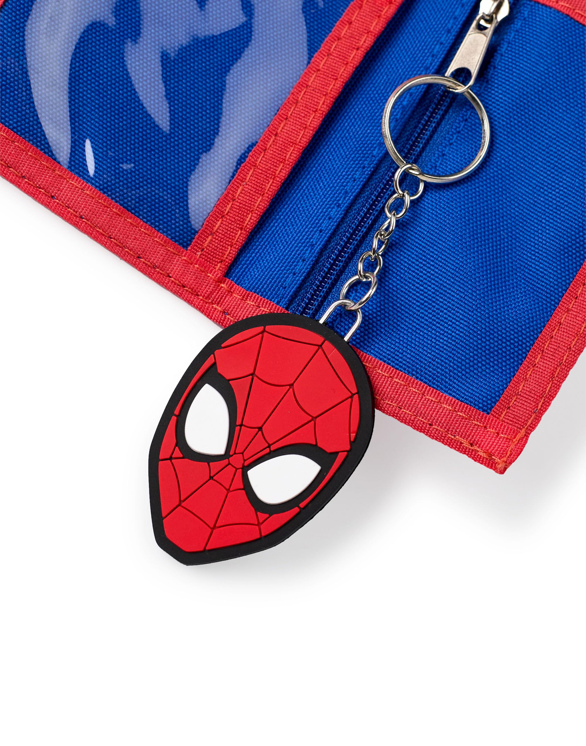 Marvel Cartera con gancho y bucle para niño Spiderman | Cartera Tríptico Roja con Spiderman 'THWIP!' Impresión gráfica para niños | Tarjetero y efectivo para niños con llavero con máscara de Spiderman