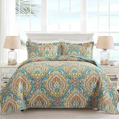 BEDISELY Juego de ropa de cama de tamaño King, colchas bohemias, edredones tamaño King, juegos florales reversibles King, colcha suave, juego de