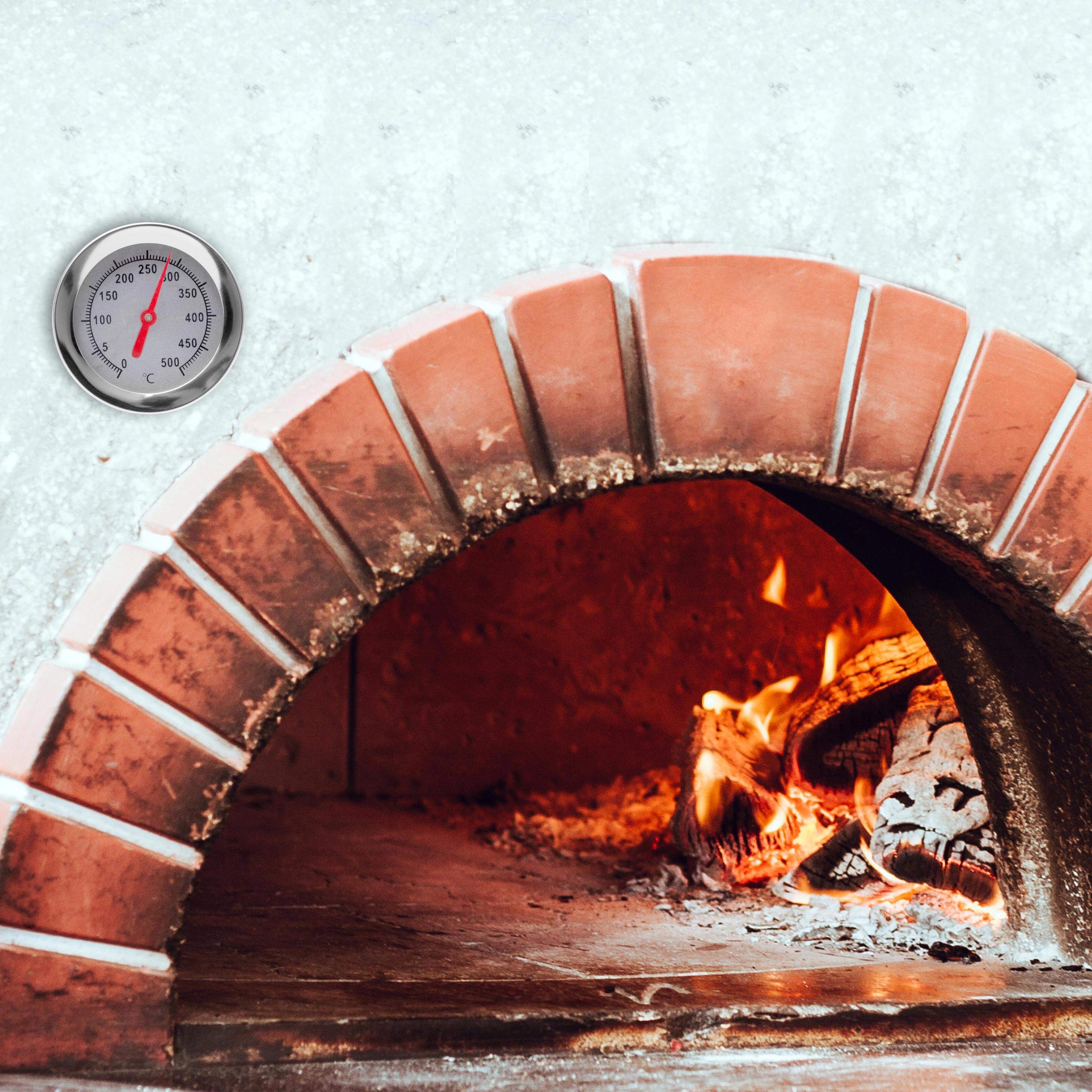 Termometro da forno in acciaio inox Ø 6,5 cm per forni a legna, pizza, grill, affumicatore e BBQ con sonda 15/30/45 cm e cono incorporato