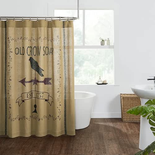 Pine Valley Quilts Burlap Natural Weathervane Crow Farmhouse Shower Curtain