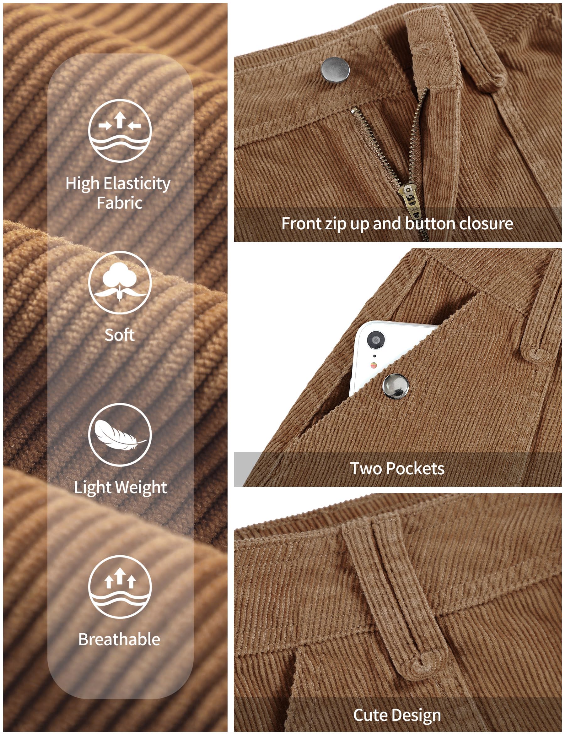 Fengbay Gonna in velluto a coste da donna, casual, a vita alta, per autunno e inverno, minigonne con tasca