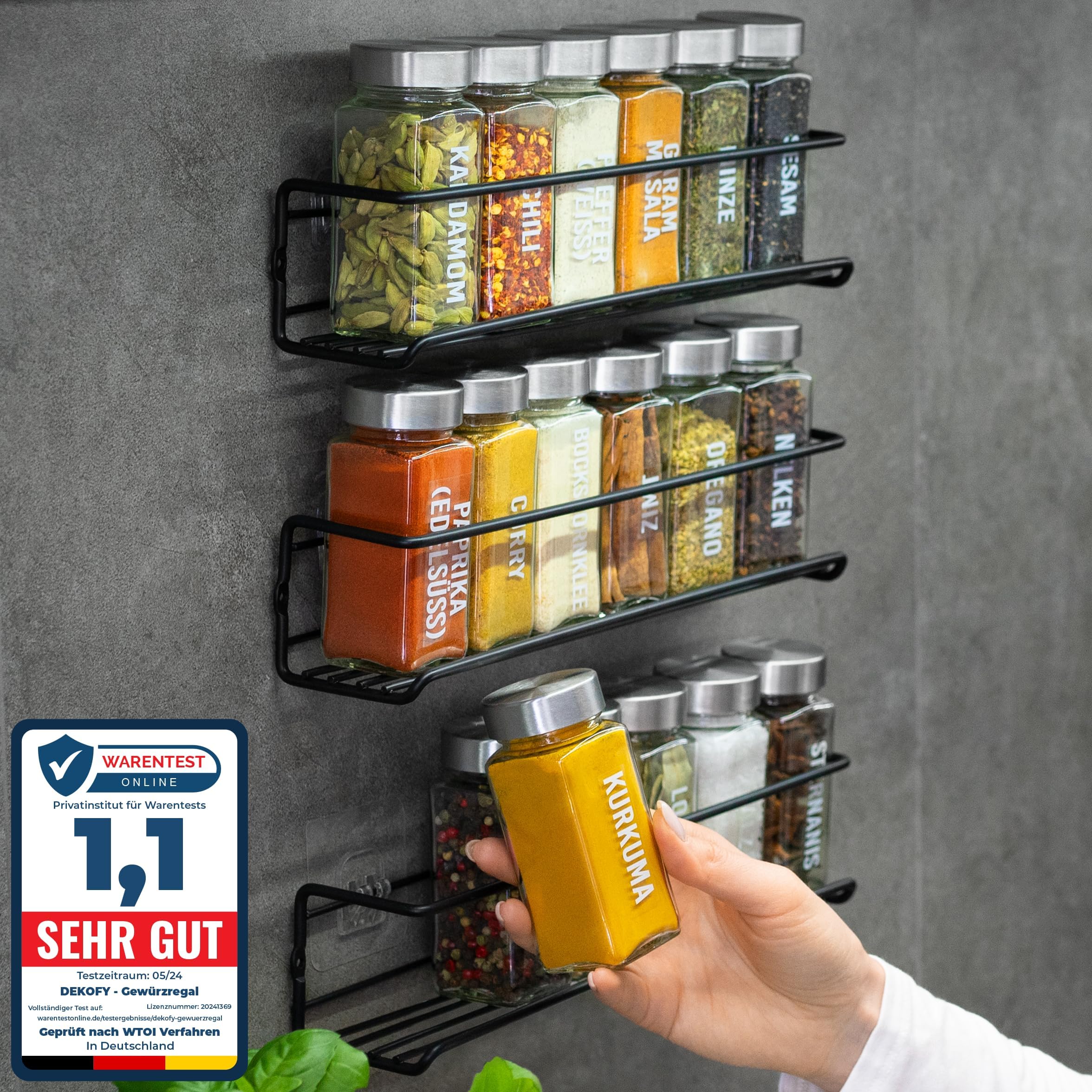 Gewürzregal Mit 18 Gläsern - Zum Aufhängen für Wand & Schranktür - Ohne Bohren - Hängend, Gewürz Organizer