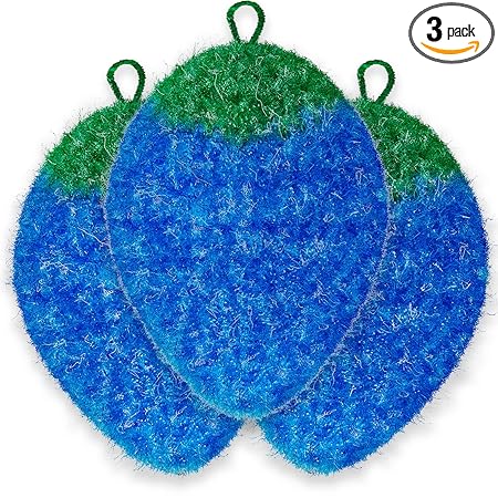 Dish Scrubbie Blueberry (3 Pc) | Cute and Colorful Scrubber for All Purpose Scrubbing | Dishwashing, Scrubbers, Bathrooms, Floors, General Use - 3 Pack