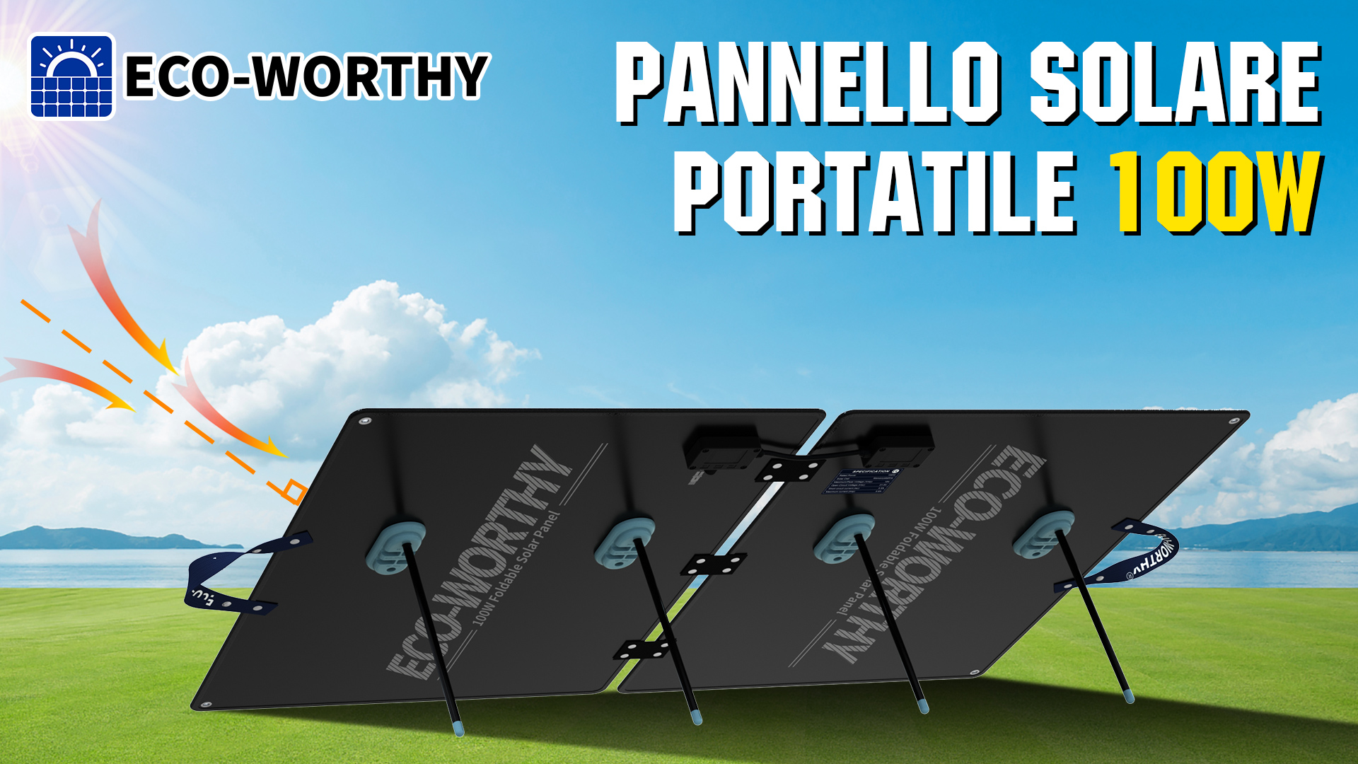 Pannello Solare Portatile 100W ECO-WORTHY | Pieghevole | Con Supporto Regolabile | Per Camper E Emergenze