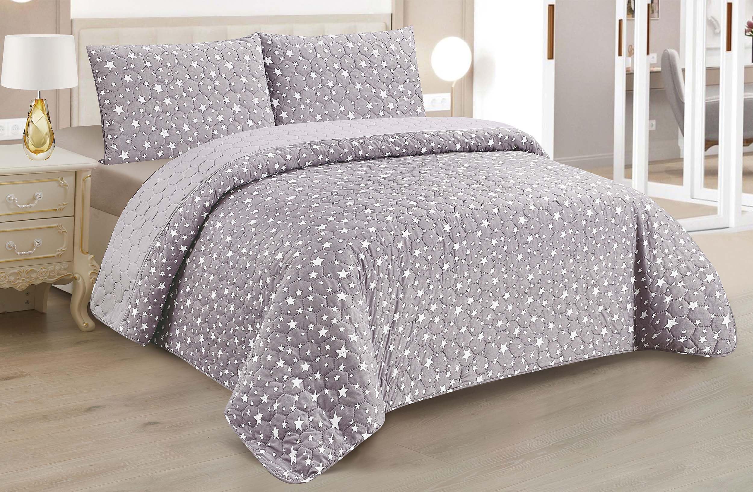 BESCH Colcha Boutis para Primavera y Verano con Diseño Estrellitas + 2 Funda Cojin 50x70 cm - Cubrecama Ligera Fina Entretiempo Extra Suave y Transpirable (Cama 135, 220x260cm)