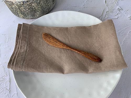 Miniatura 2 de Servilletas de lino con vainica, 20 x 20 pulgadas, servilletas de lino puro lavado a la piedra con esquinas ingletadas, 100% lino francés, lavables