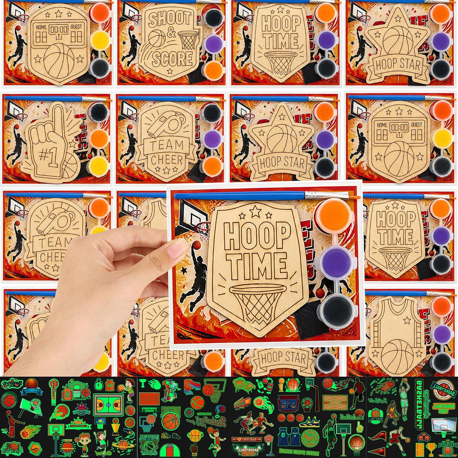 24 Set Basketball Party Favors DIY Painting Crafts Kit with Glow Tattoos