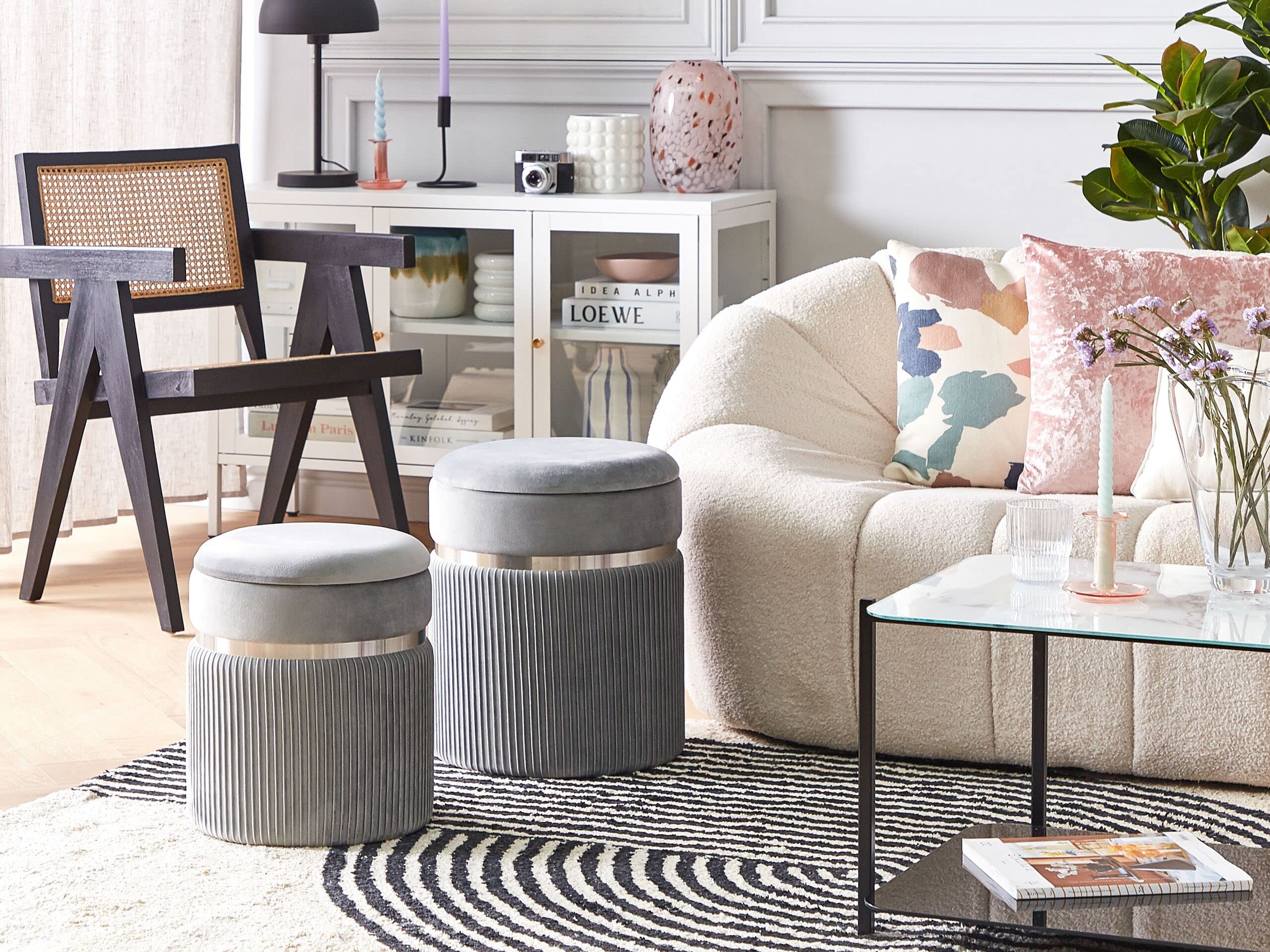 Beliani Set di 2 pouf grigio chiaro in velluto