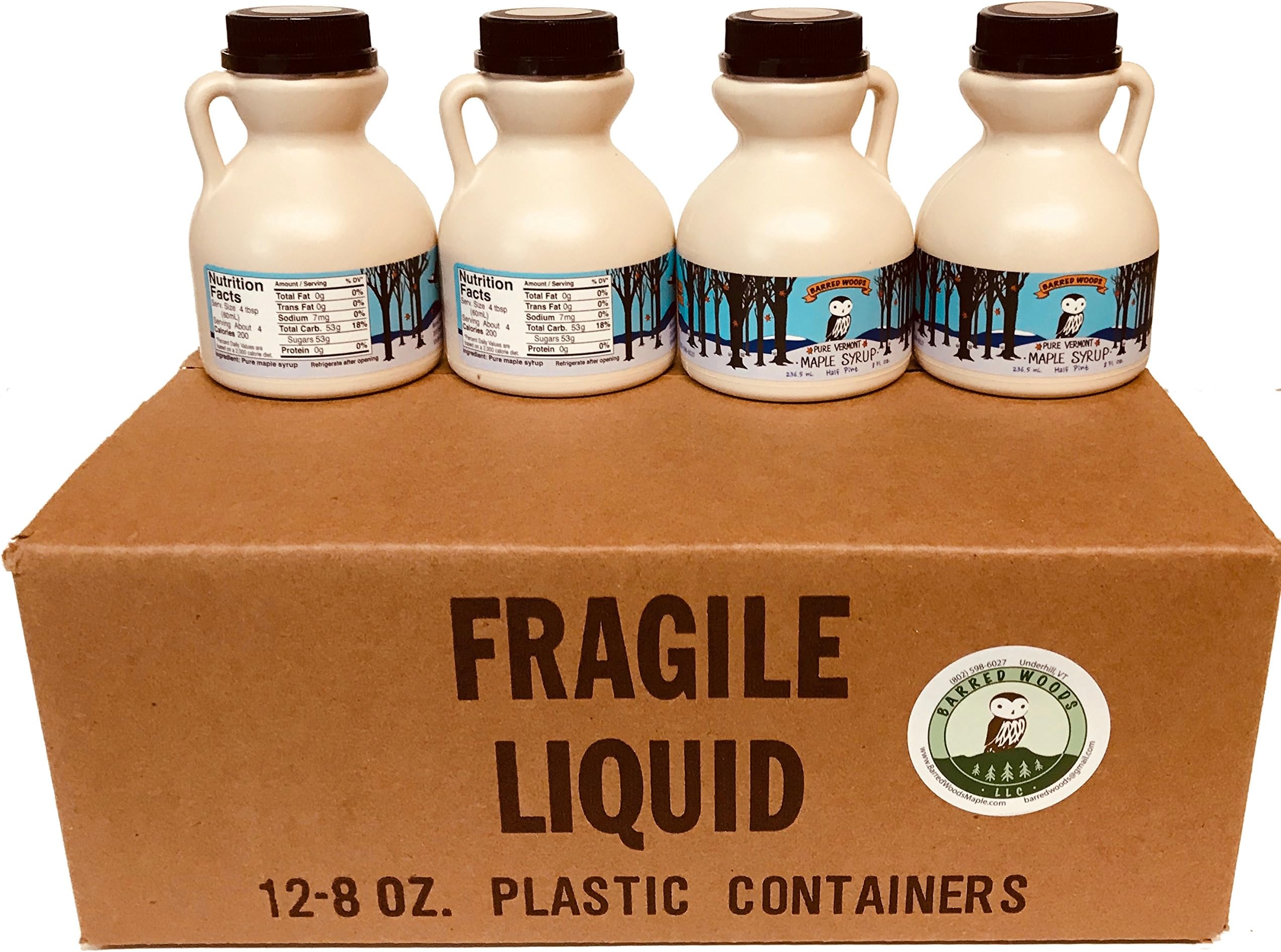 Wedding Favors, Party Favors, Holiday Gifts. Case of 12 Half-Pint Jugs of Pure Vermont Maple Syrup
