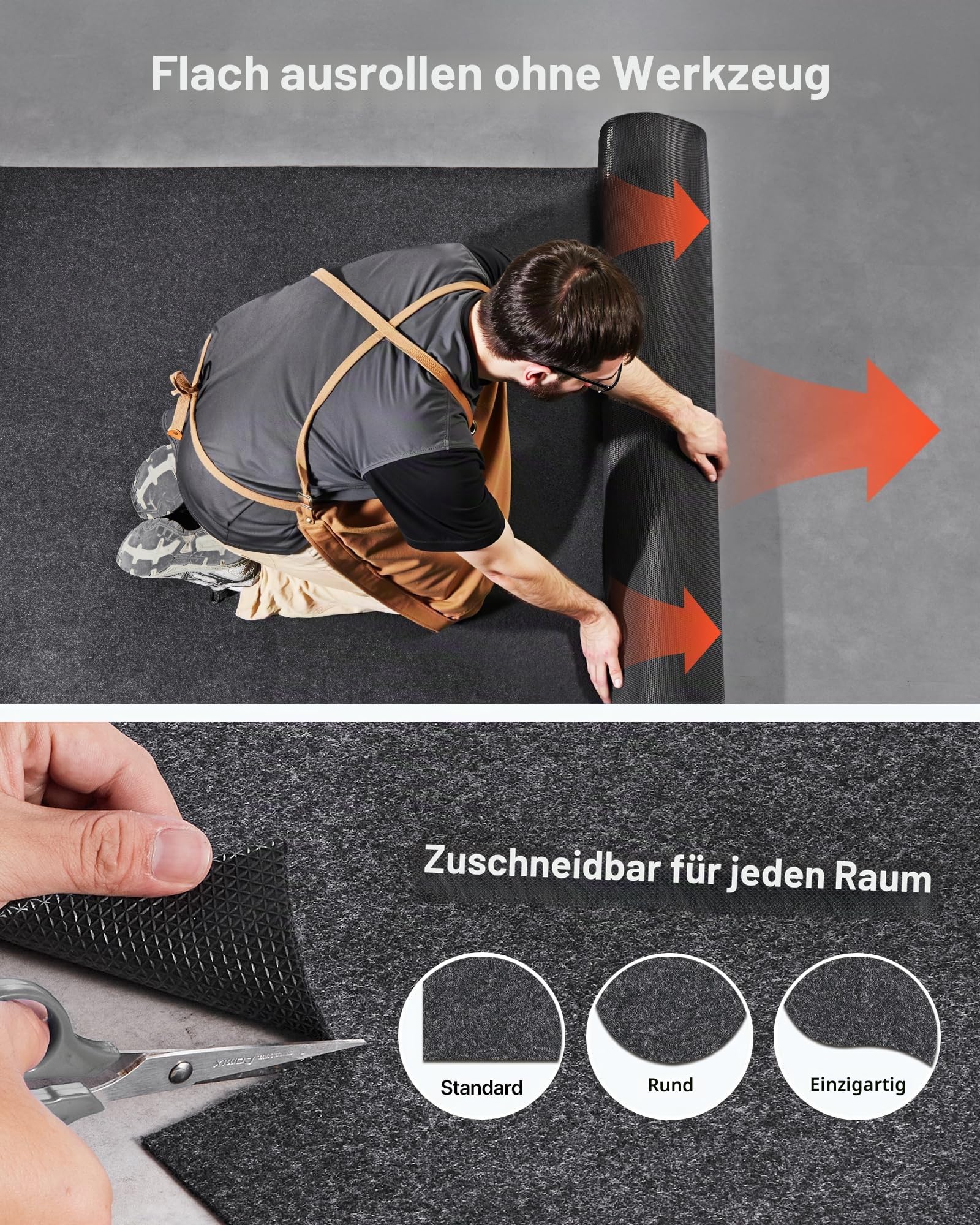 VEVOR Garagenbodenmatte 2692,4 x 6705,6 x 2,4 mm Werkstattboden 820-850 g/m² Garagenboden Filz & TPE Öl Auffangmatte Garagenmatte Servicematte Bodenschutz Bodenplatten für Garage