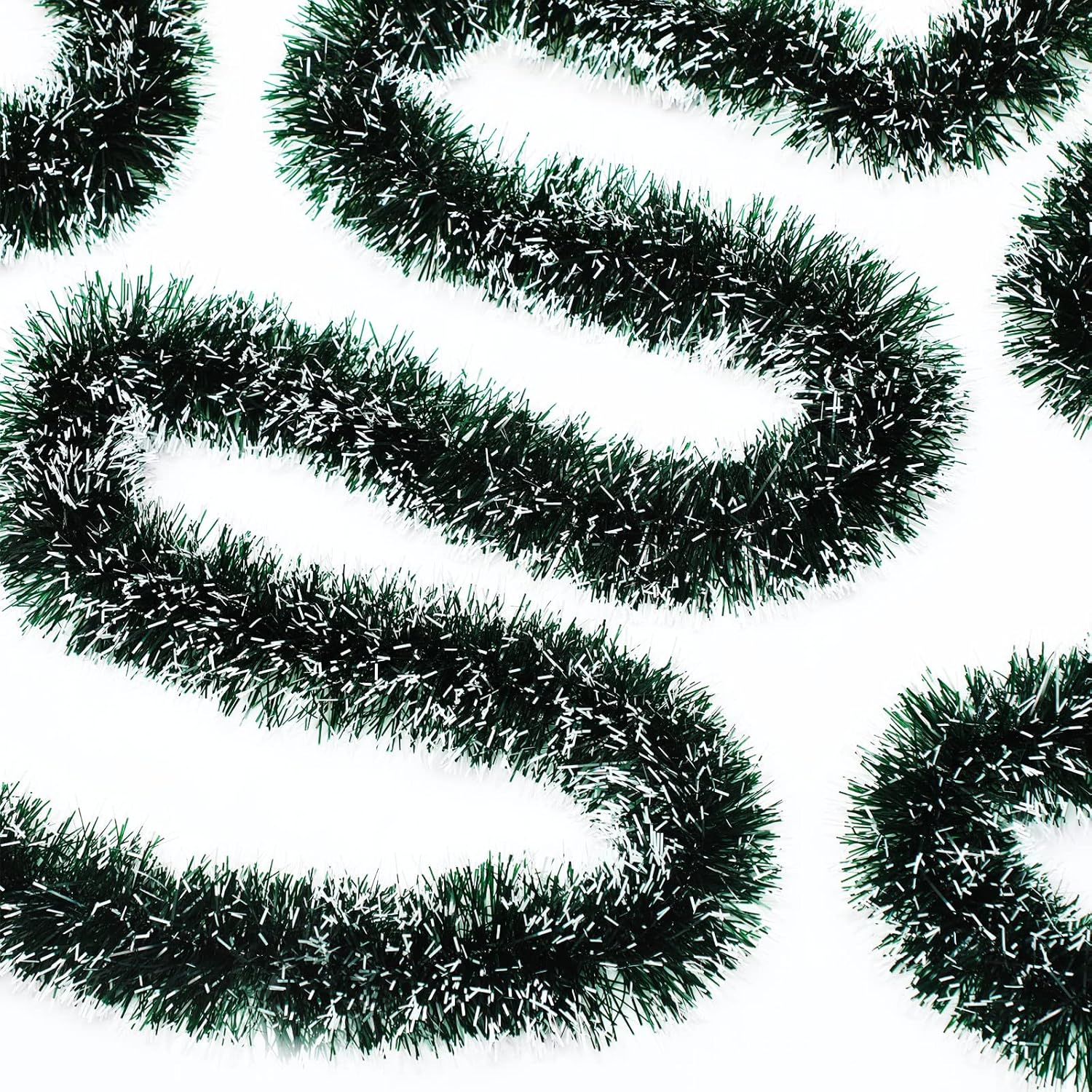 50 feet christmas tinsel garland metallic twist garland frost tip glitter xmas tree decorations shiny wreath for christmas party supplies indoor and outdoor decor, 3.5 inch wide (green)