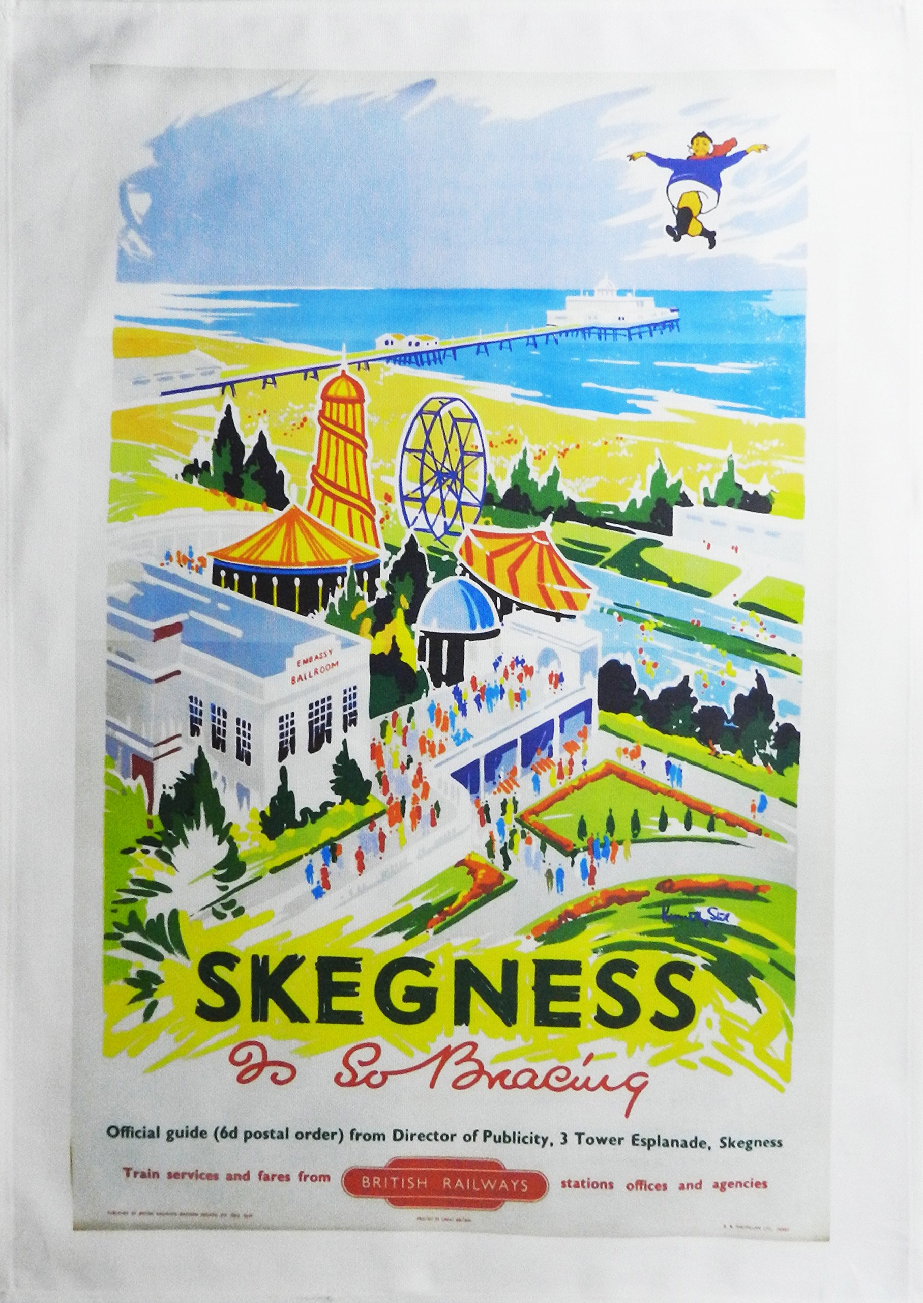 Half A Donkey Skegness – Retro Style Travel Poster Large Cotton Tea Towel