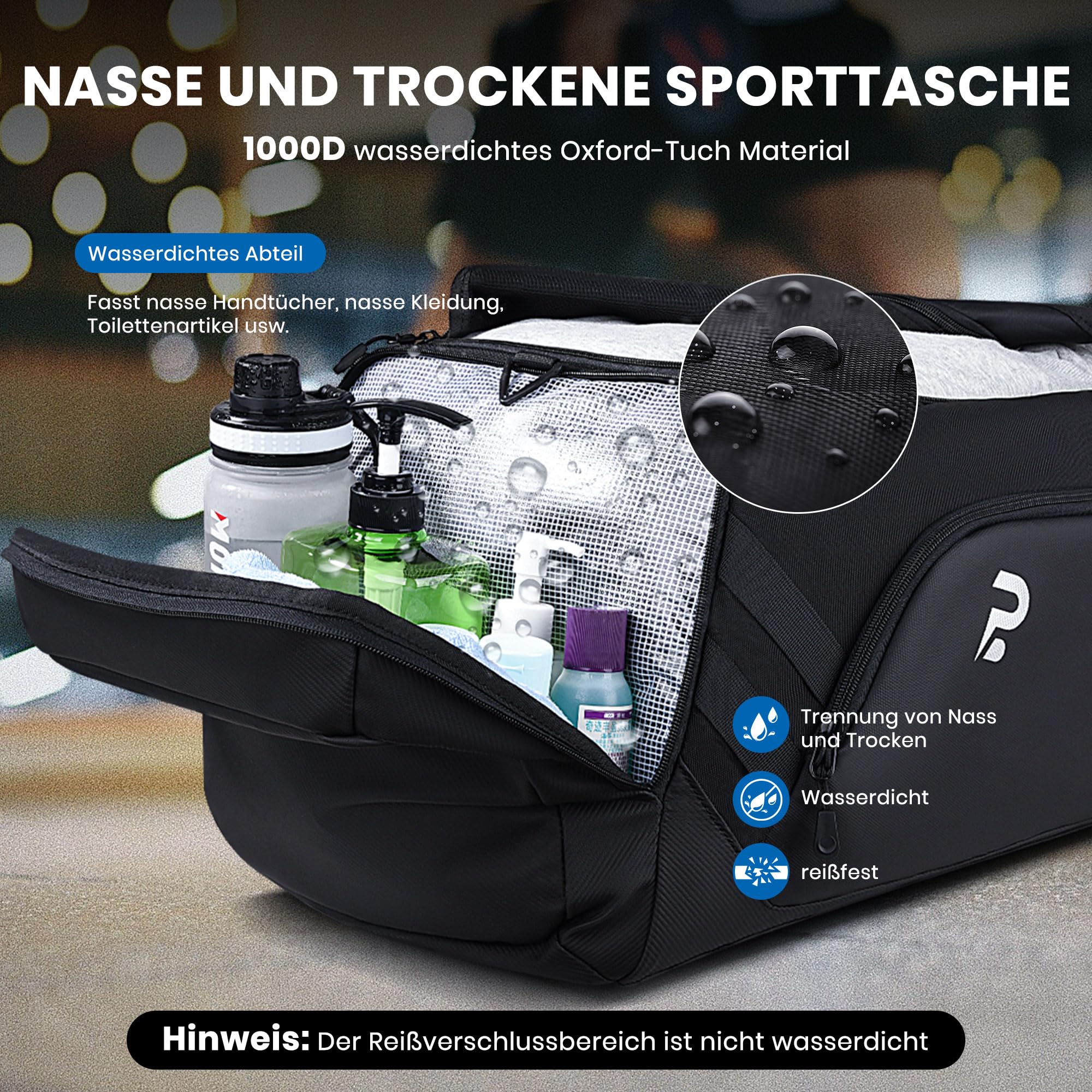 Sporttasche 58L Reisetasche mit Schuhfach und Nassfach, Gym Bag für Fitness, Schwimmen, Reisen