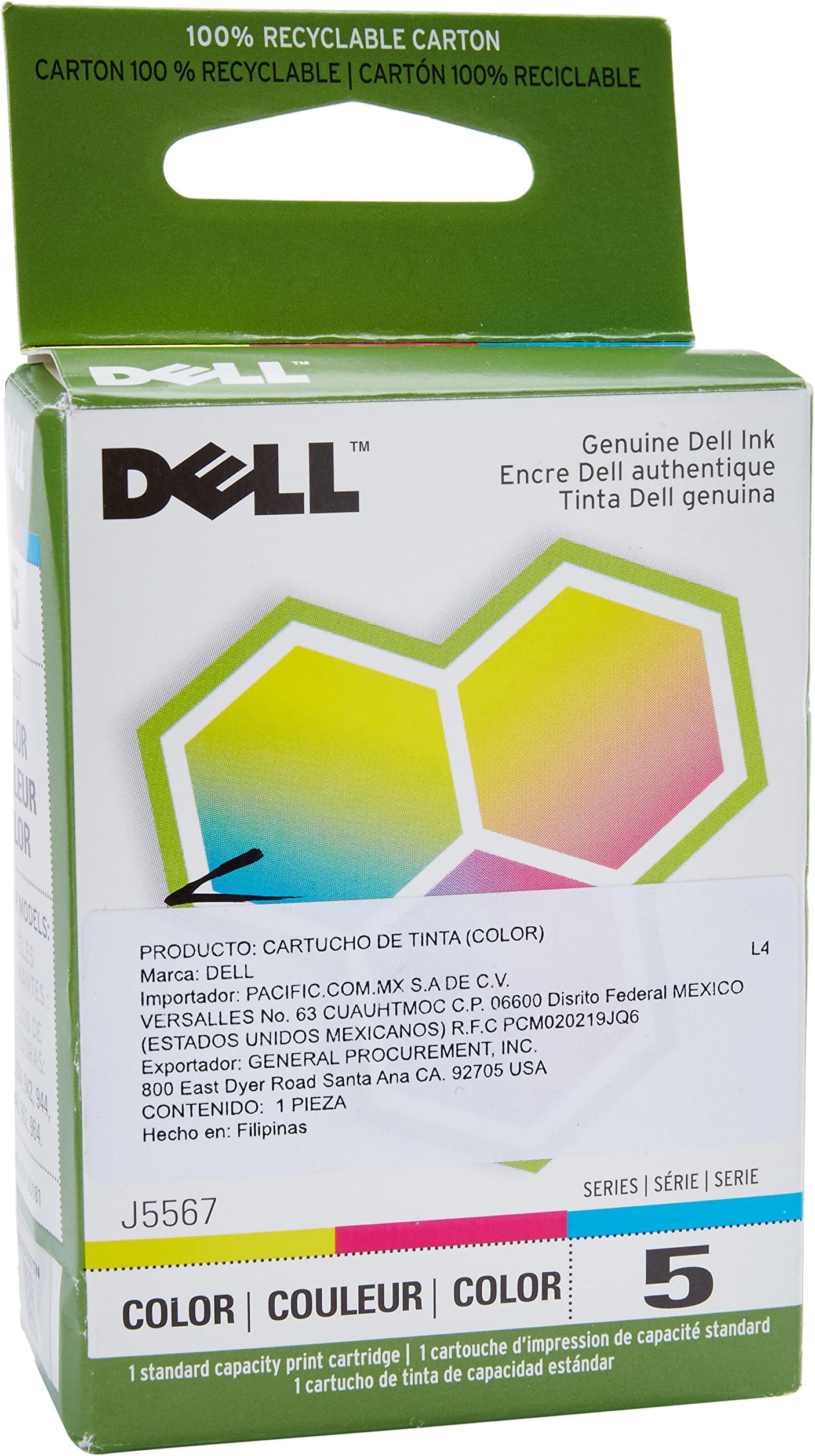 Dell Computer J5567 5 Standard Capacity Color Ink Cartridge for 922/924/942/944/946/962/964