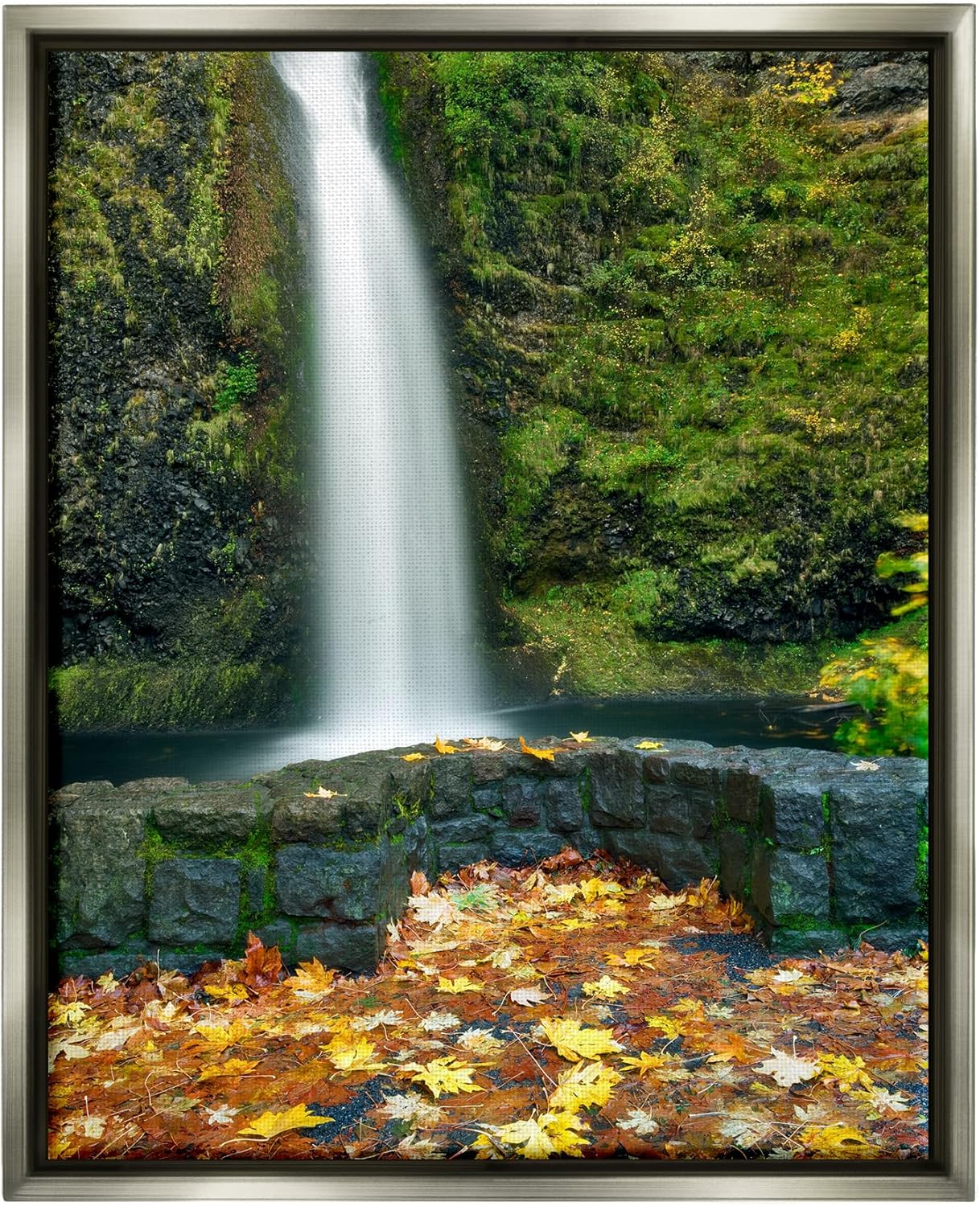 Stupell Industries Waterfall Foliage Photography Gray Framed Floater Canvas Wall Art Design by Dennis Frates