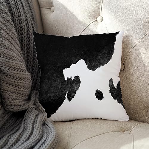 Miniatura 4 de Leaveland Funda de almohada con estampado de piel de vaca blanca y negra, 18 x 18 pulgadas, funda de almohada de piel sintética de piel sintética