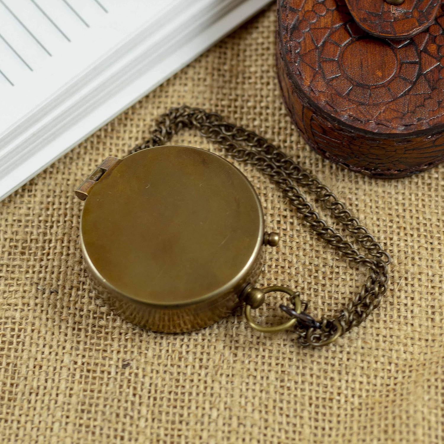 Brass Pocket Magnetic 2" Compass with Chain Nautical Boat Decor Antique Steampunk Style Engraved Gifts Directional Pirate Hiking Travel Camping Compass