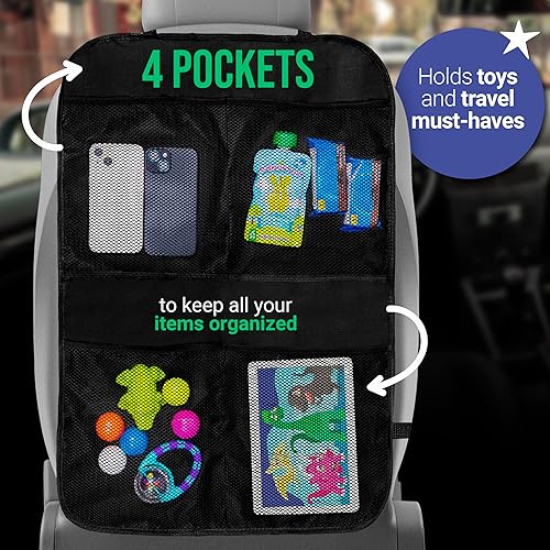 Miniatura 7 de Paquete de 2 alfombrillas protectoras para asiento trasero, organizador de automóvil para niños, organizador de almacenamiento de automóvil,