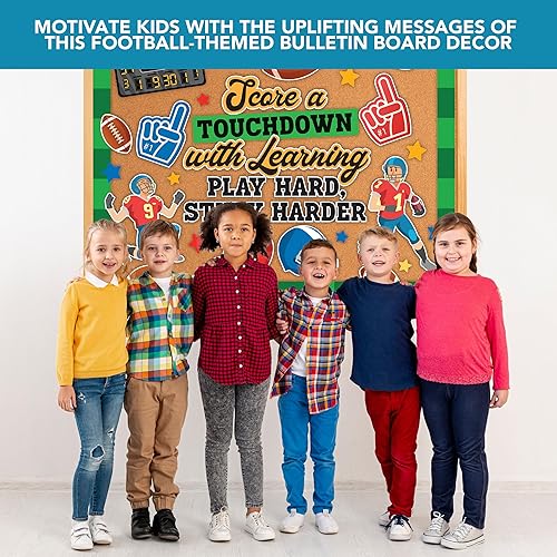Miniatura 5 de Decorably Juego de 80 piezas de decoración de tablón de anuncios de fútbol con bordes, decoraciones de tablón de anuncios deportivos, escuela,