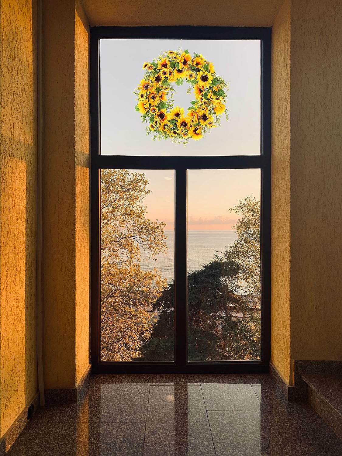 Sunflower Wreath for Front Door All Season 18inch Handmade Artificial Spring Wreath for Front Door Wall Window Wedding Party Home Deco