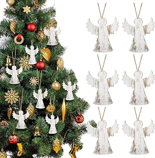 Christmas Wooden Angel Ornaments - White Rustic Tree Decorations With Hanging Ropes - Wood Small Angels for Crafts Home Decor (24 Pieces)