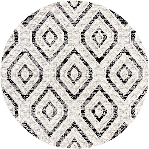 Miniatura 2 de Unique Loom Cherokee Collection Gatlinburg - Alfombra redonda de 7 pies x 7 pies 0 pulgadas, color blanco y negro