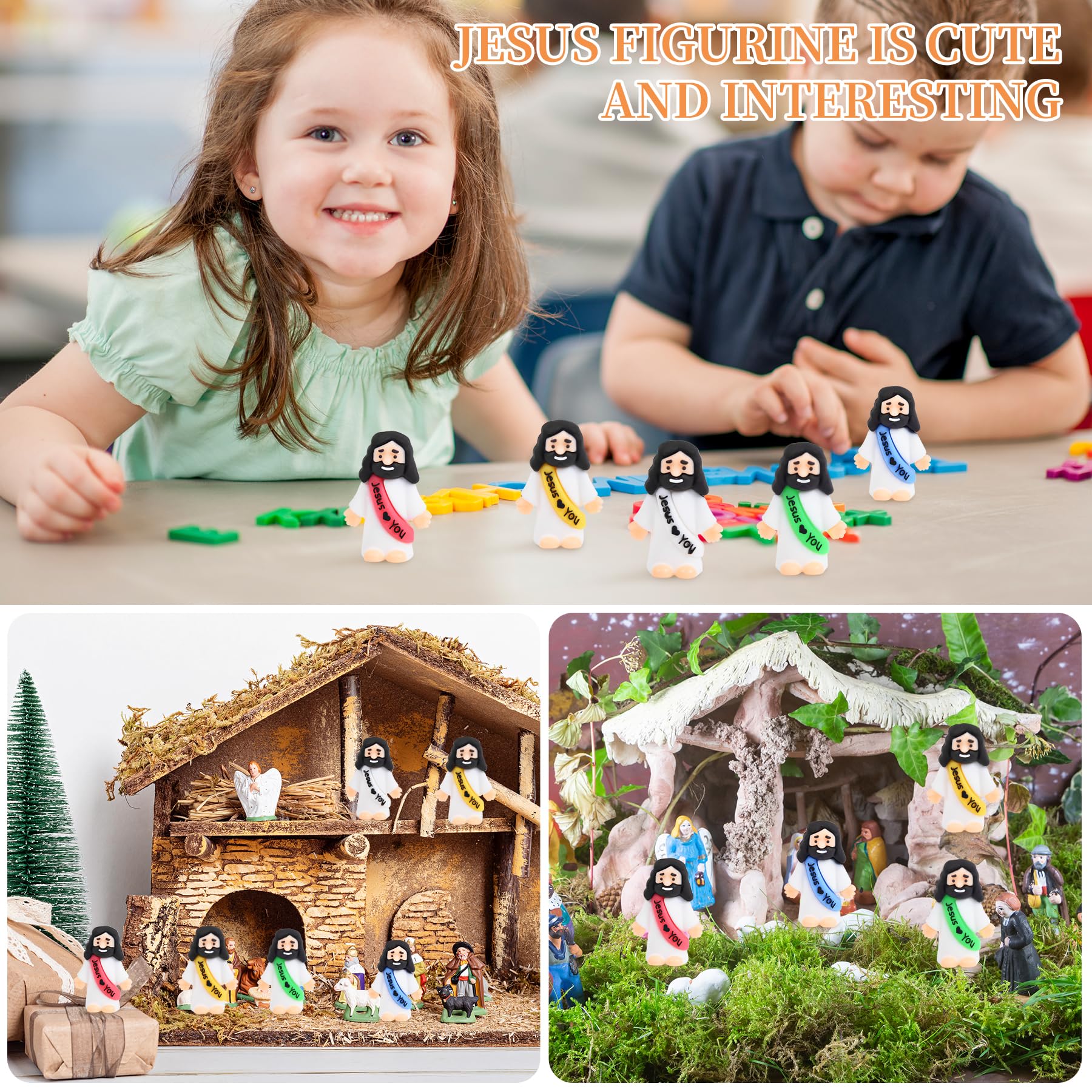 nedeqi 100 PCS Little Jesus Figures, Mini Jesus Figurines in Bulk, Tiny Pocket Rubber Jesus Love You Figure for Religious Party Favors, Sunday School, Baptism Gift, Easter Egg Stuffers (100)