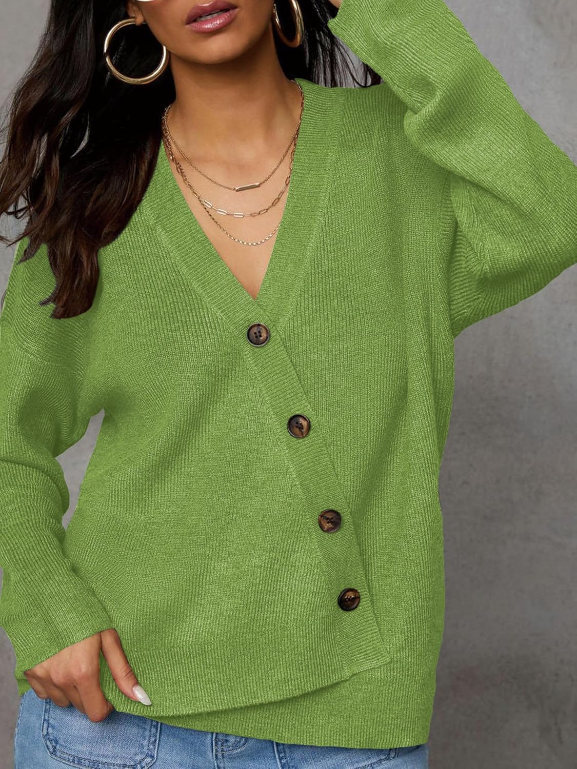 Womens 2026 Fall Casual Long Sleeve Open Front Button Sweaters Loose V Neck Knit Ribbed Cardigan Outerwears - Image 4