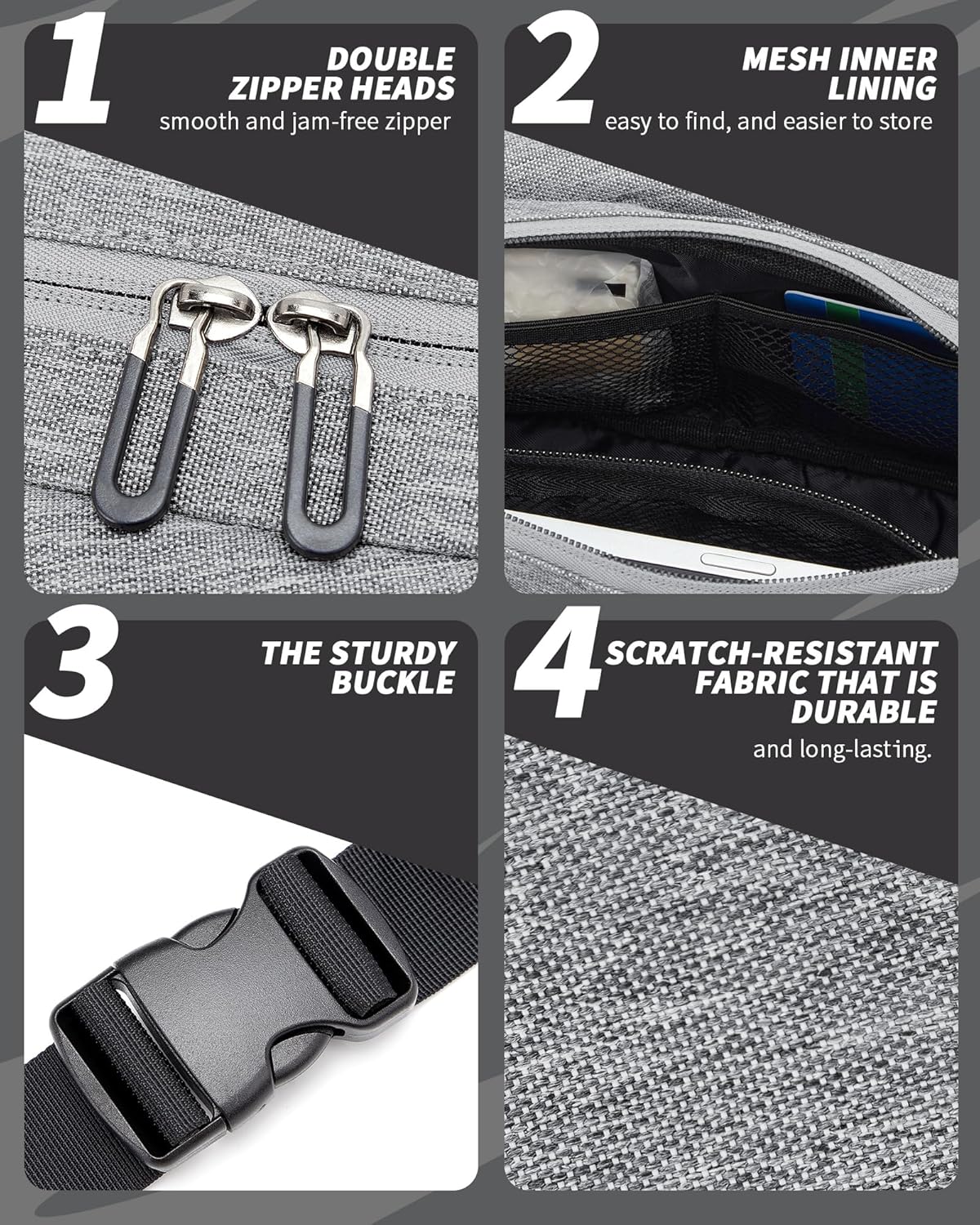 Fanny Pack for Mens Crossbody Bag, Sling Bag for Women Waist Packs Anti Theft Cross Body Belt Bags with Adjustable Strap for Running Sports Hiking Cycling Travel Walking - Grey - Image 5