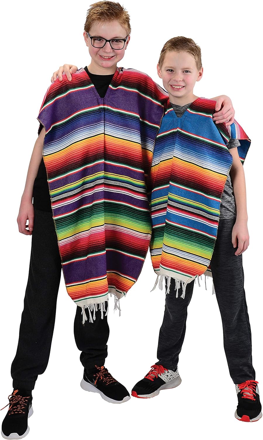 GiftExpress Mexican Serape Poncho and Sombrero Set for Adults, Traditional Fiesta Costume Outfit for Cinco de Mayo Party, Straw Hat with Colorful Serape Band - Image 3