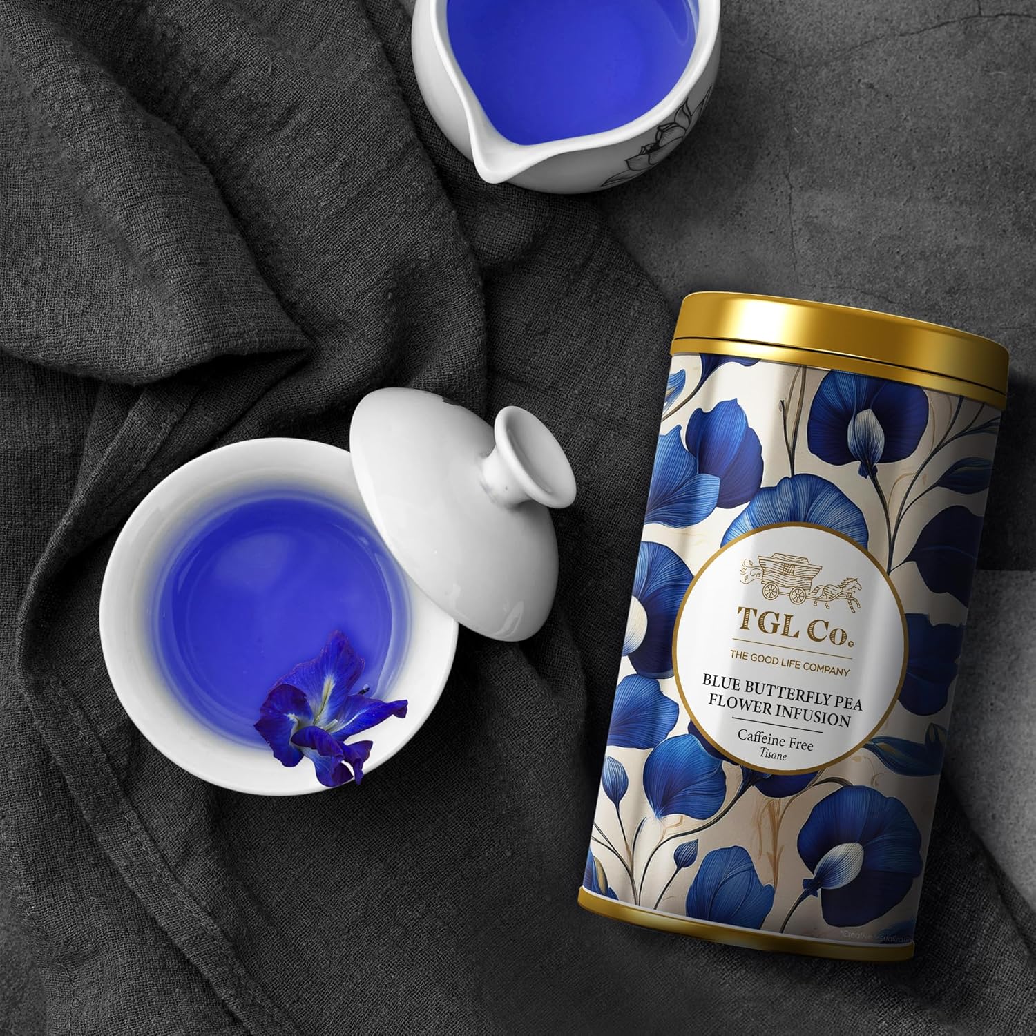 TGL Co. Blue Butterfly Pea Flower Tea (1.76 oz / 50g) Tall Tin Can | Natural Herbal Tea | Enjoy Hot or Iced | Blue Tea