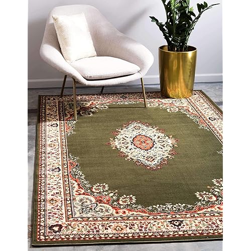 Unique Loom 3123759 2 3 feet (2' x 3') Mashad Green Area Rug, 2 ft 2 in x 3 ft, Olive/Ivory