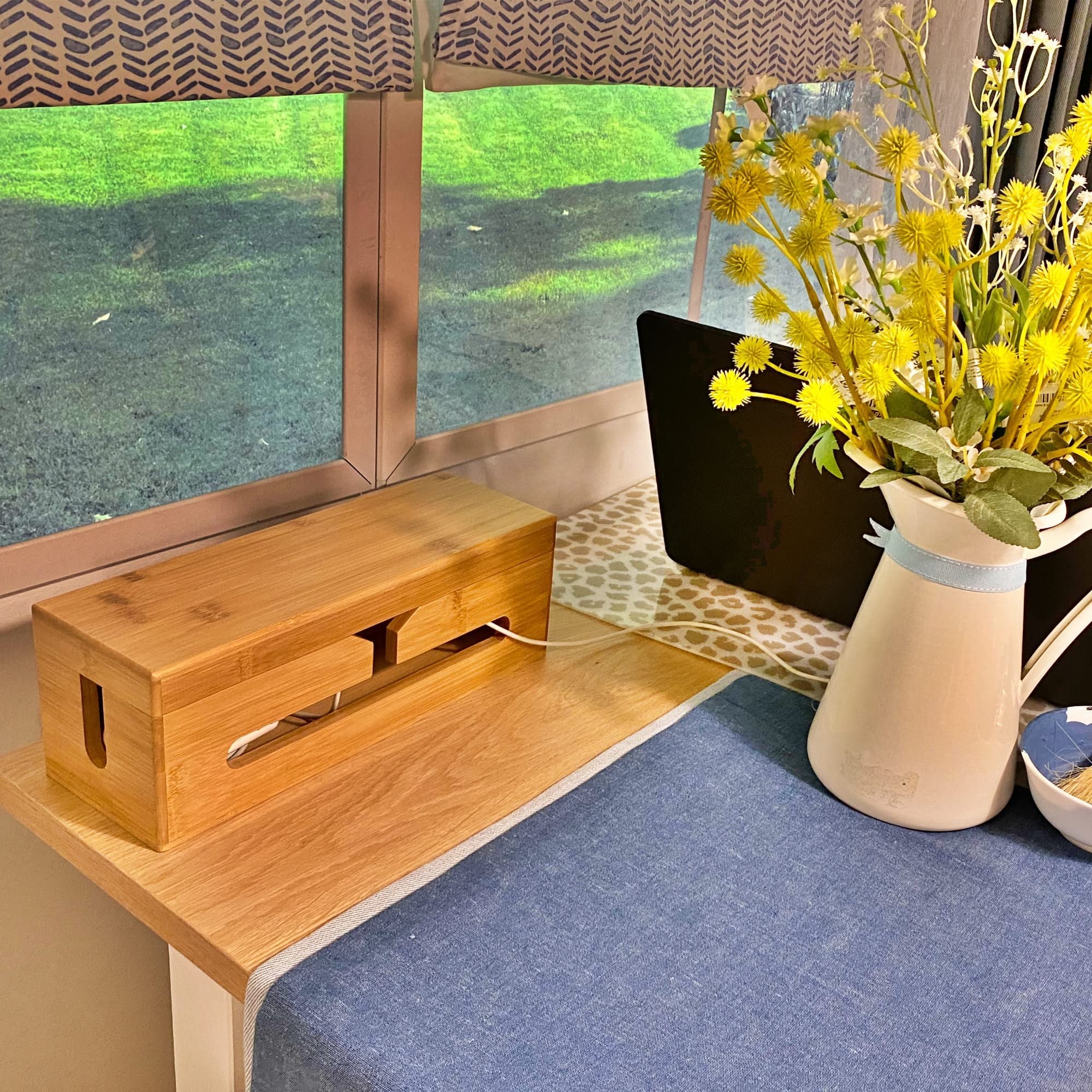 MaDaNg Scatola per cavi in legno, 32 x 11 x 11 cm, scatola per la gestione dei cavi, in bambù con coperchio a cerniera, scatola multiuso in legno creativo, adatta per organizzare casa e ufficio
