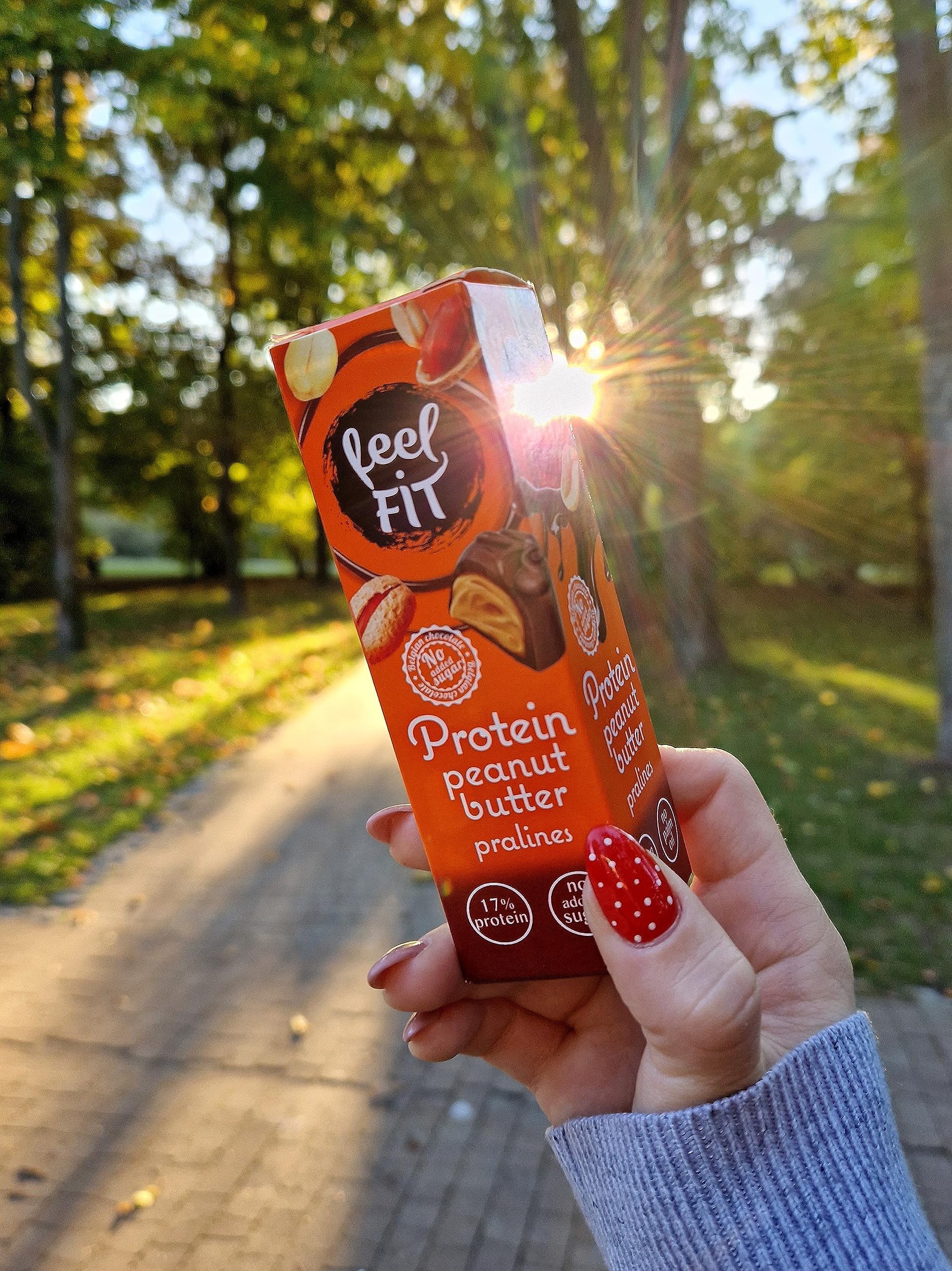 Feel FIT Protein Beurre de cacahuète Pralinés au chocolat au lait belge. Sans sucre, sans gluten, protein snack (12 x 33 g)