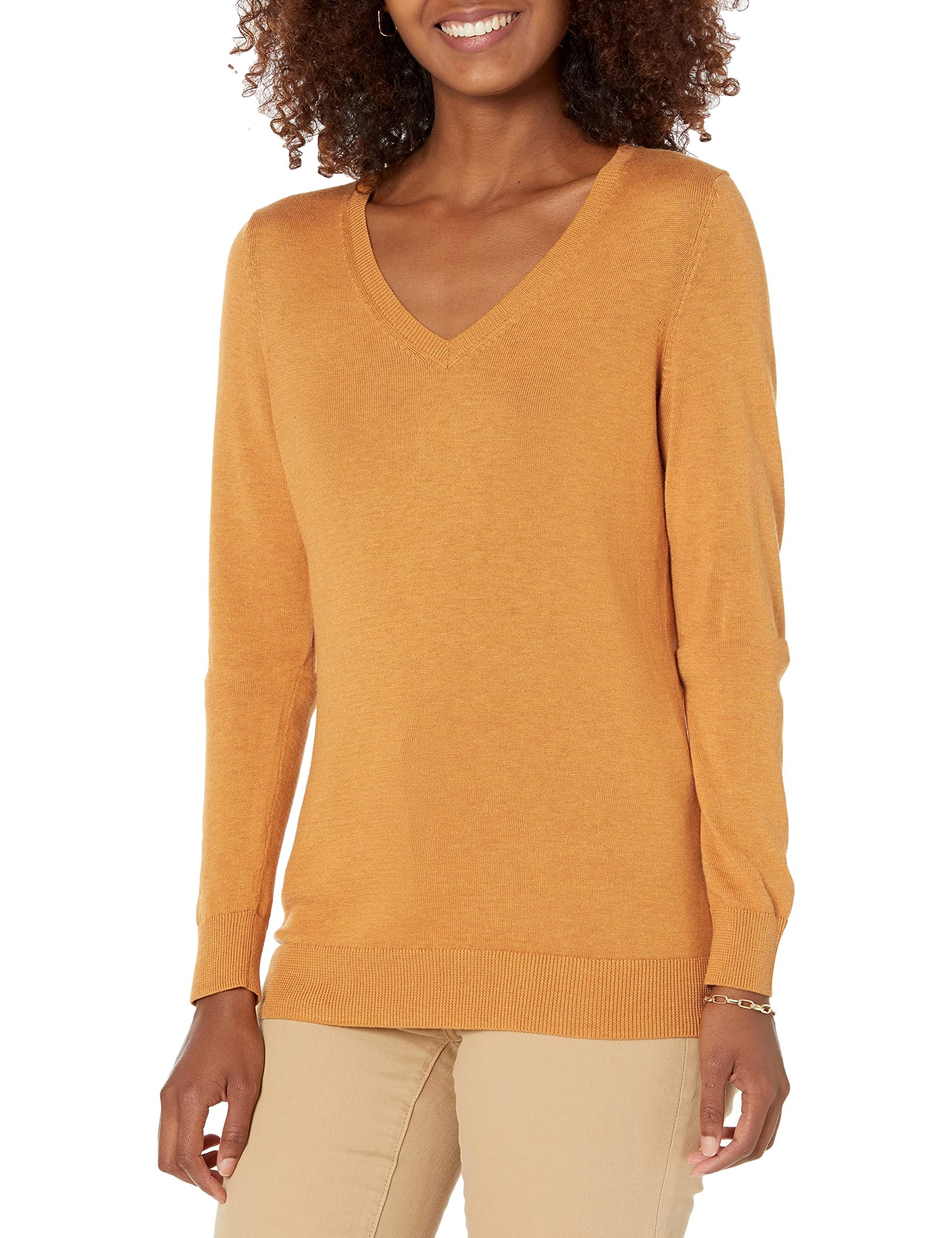 Amazon Essentials Damen Regular-Fit Leichter Langarm-Pullover V-Ausschnitt (In Übergröße Erhältlich)